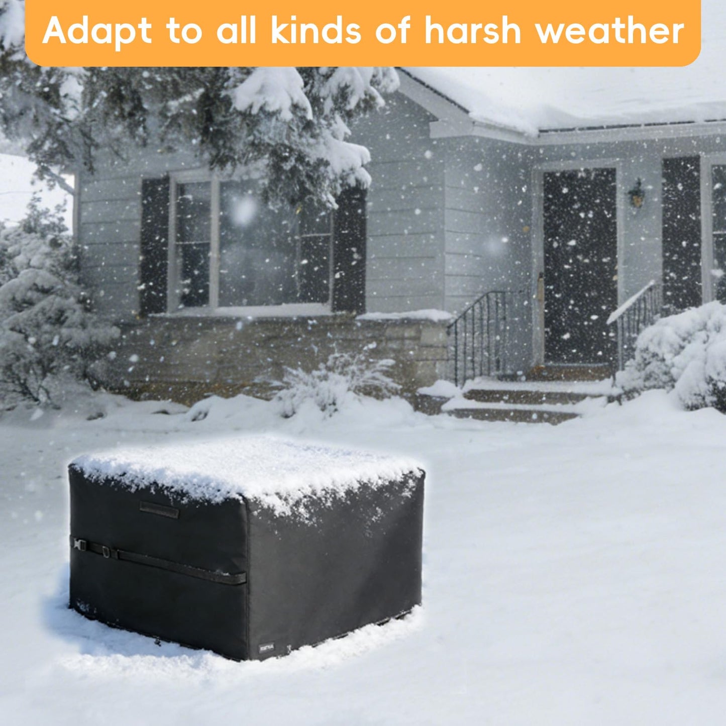TENTVIA Square Fire Pit Cover 32x32x24 Inch - Heavy-Duty Taped Seam Waterproof, Windproof Drawstring & Buckle Strap, Black
