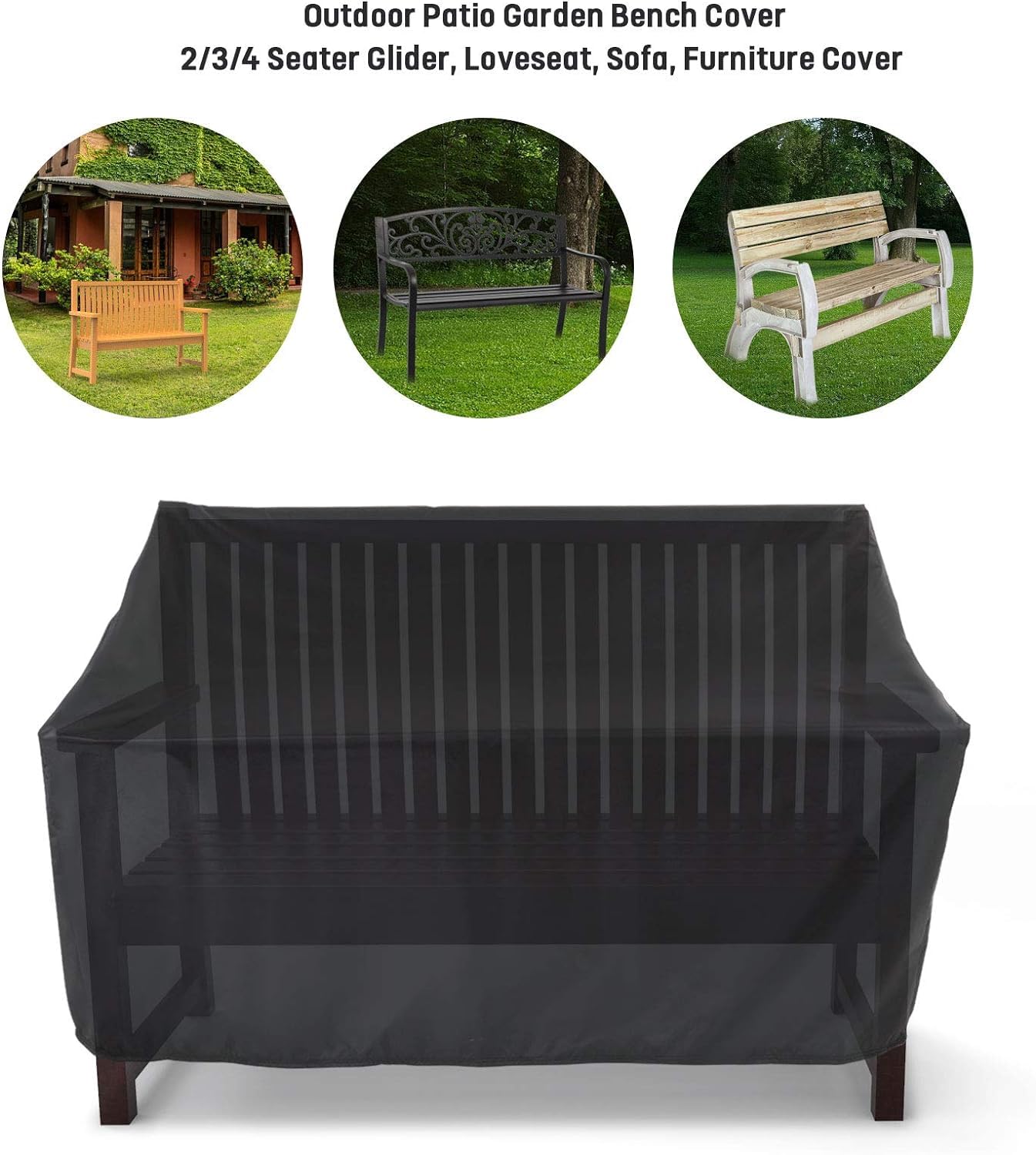 Hengme Outdoor Glider Bench Cover, Waterproof Patio Porch Loveseat Covers for Yard Rocking Swing Chair, Garden 2-Person Sofa, Black, 48" W x 29" D x 36" H