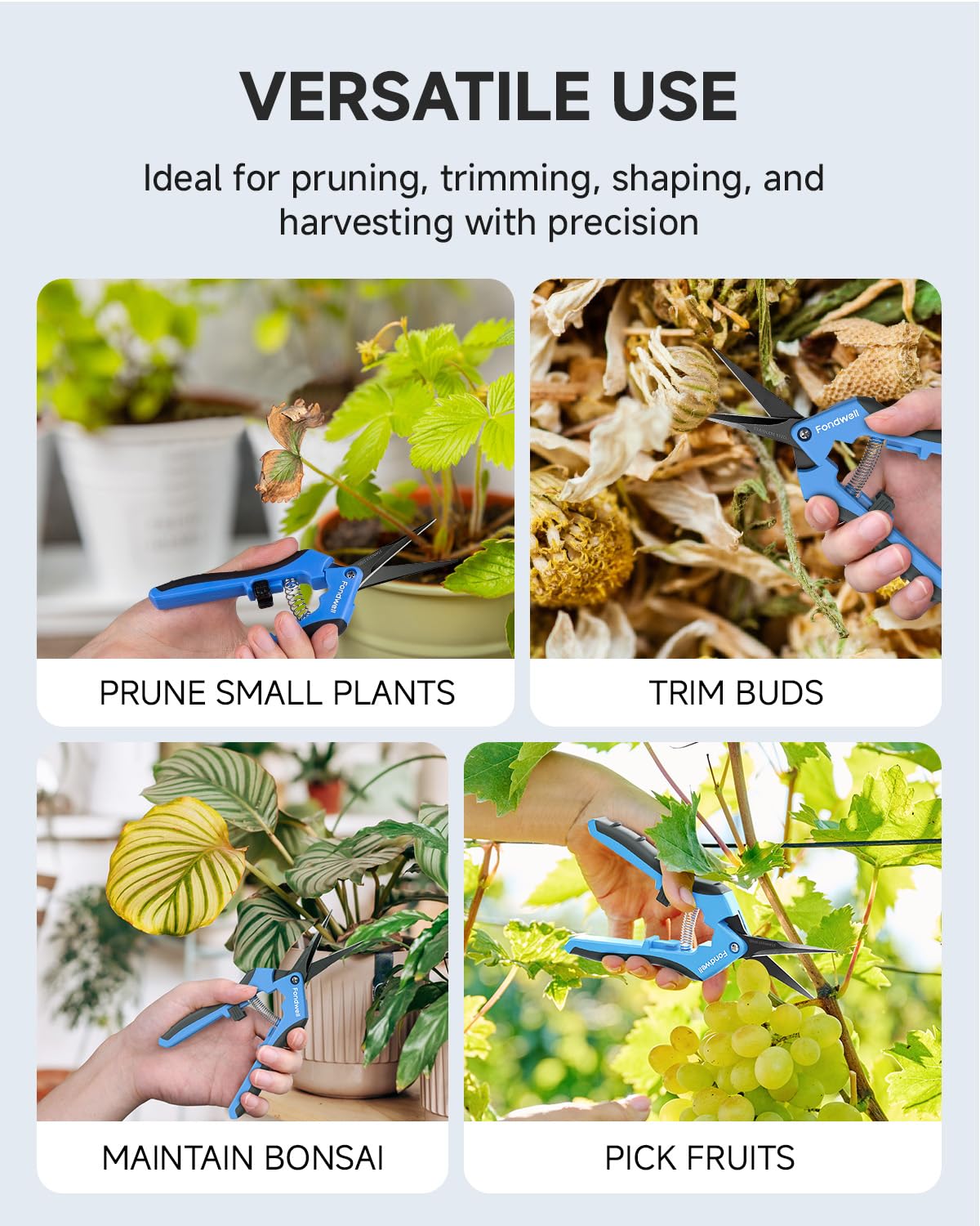 Fondwell 6.5" Pruning Shears Trimming Scissors: 2 Pack of Non-Stick Gardening Scissors - Reliable Garden Snips for Managing Small Plants