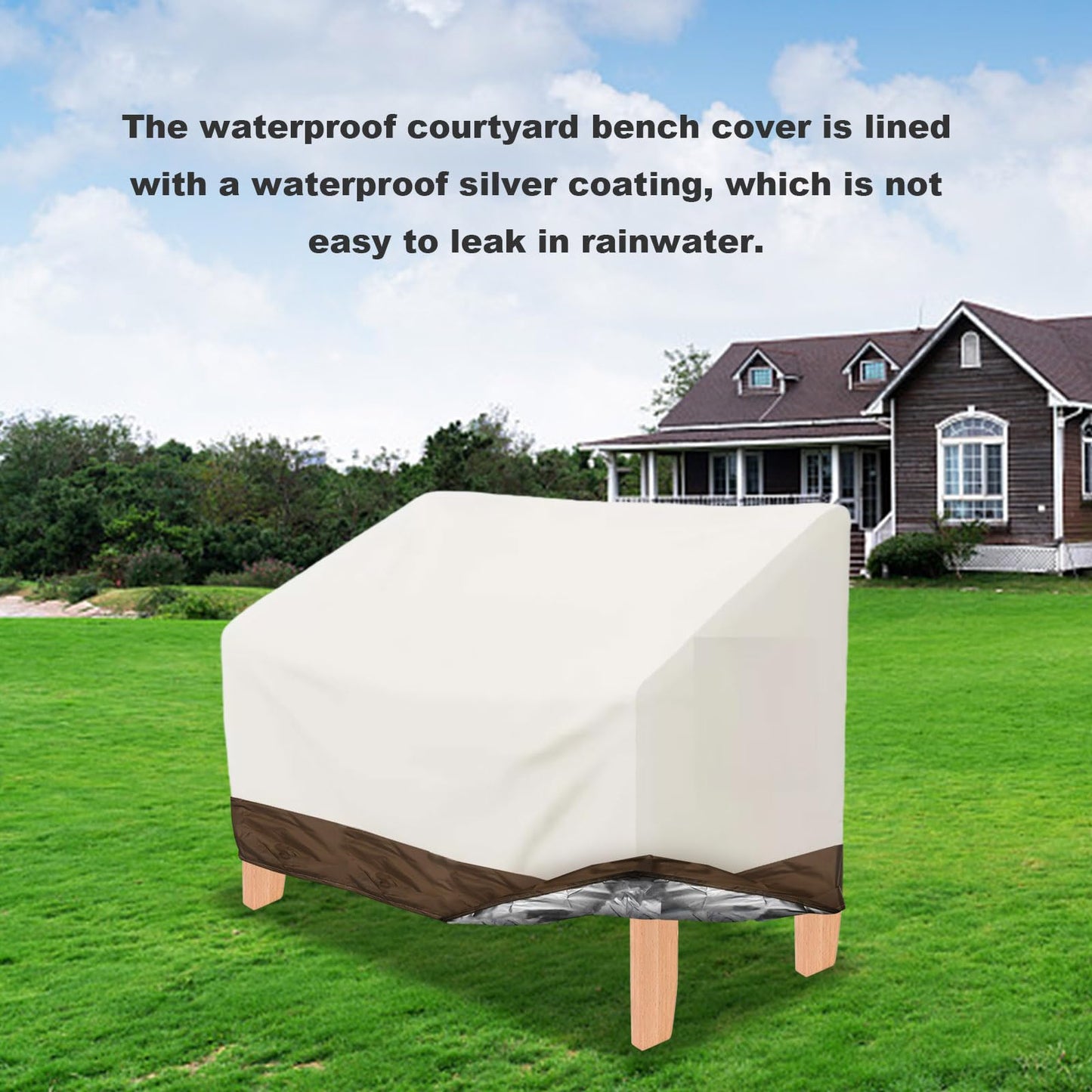 Hoypeyfiy Patio Bench Cover,Furniture Bench Cover,Waterproof Windproof Oxford Fabric Bench Cover for Furniture (White)