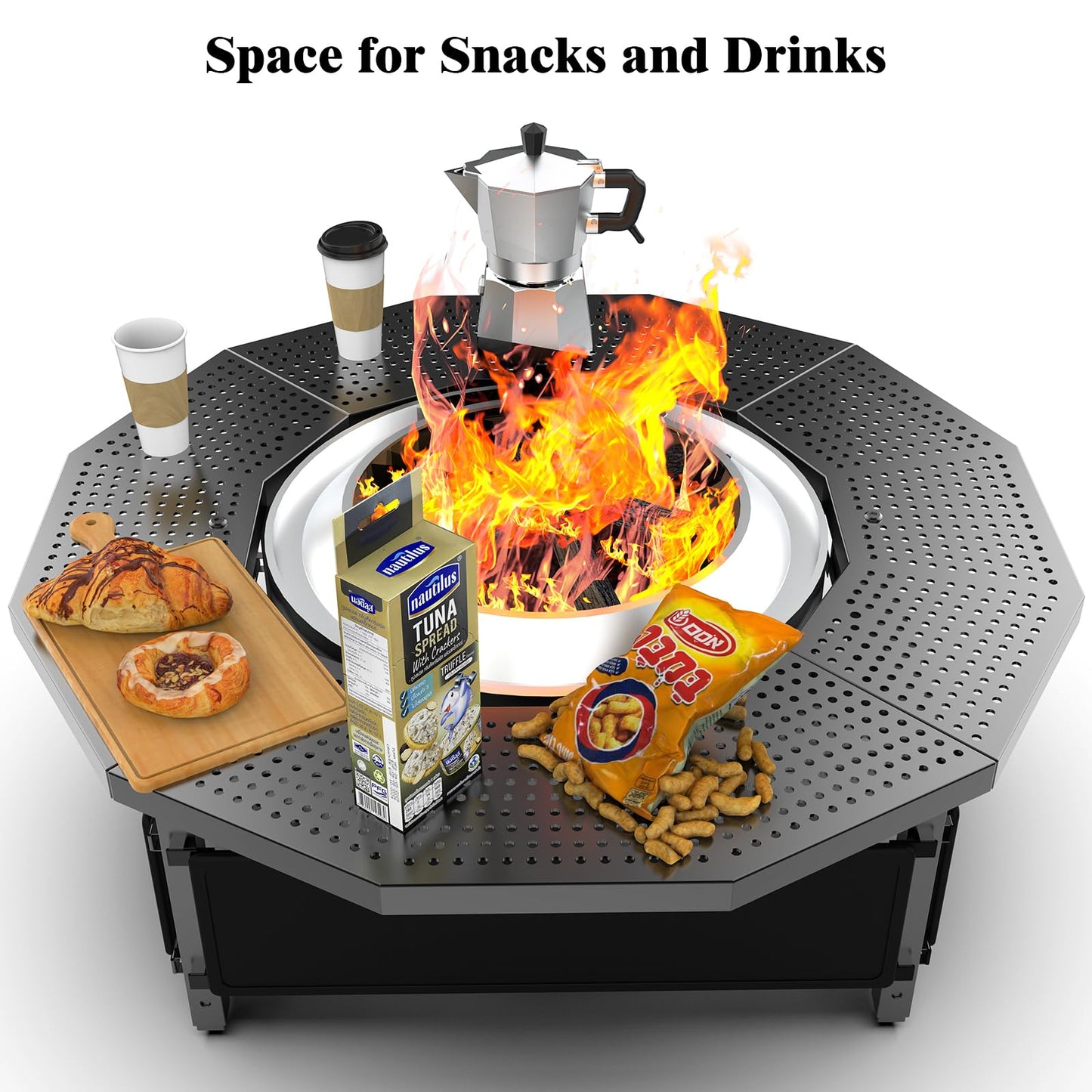 Lezbanz Fire Pit Surround Tabletop for Solo Stove Bonfire Ranger 2.0, Thick Powder-Coated Steel Surround Tabletop, Outdoor FirePit Table, UV-Resistant Outdoor Fabric & Adjustable Height