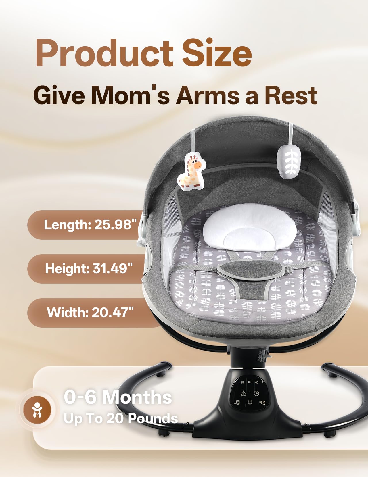 Baby Swing for Infants to Toddler, Baby Swing with 5 Point Harness, Support Music Playback, 5 Sway Speed, Electric Swing for Baby with Remote Control, Indoor & Outdoor Use (Gray)