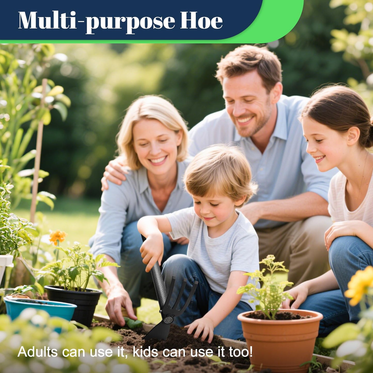 EUIJOIP Multi-Purpose Garden Hoe Tool – Heavy Duty Adjustable (16"-45") with Ergonomic Handle, Anti-Rust Coated Steel, for Weeding, Digging, Cultivating – Lawn, Farm, Outdoor Use