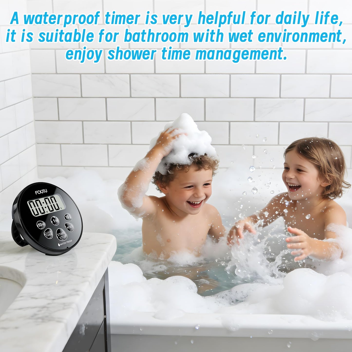 FCXJTU Digital Waterproof Shower Clock Timer, Bathroom Shower Countdown Timer with Alarm, Magnetic Back, Stand for Kitchen Cooking Dark Black