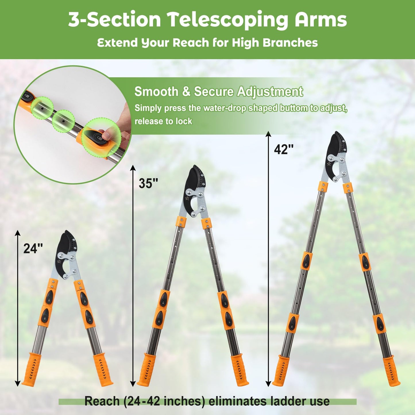 Extendable Loopers for Tree Trimming, 24-42'' Heavy Duty Thick Branches Cutter Lopping Shears with SK5 Steel Blade, Pruning Shears with 1.8” Cut Capacity, Loppers with Compound Action for Gardening