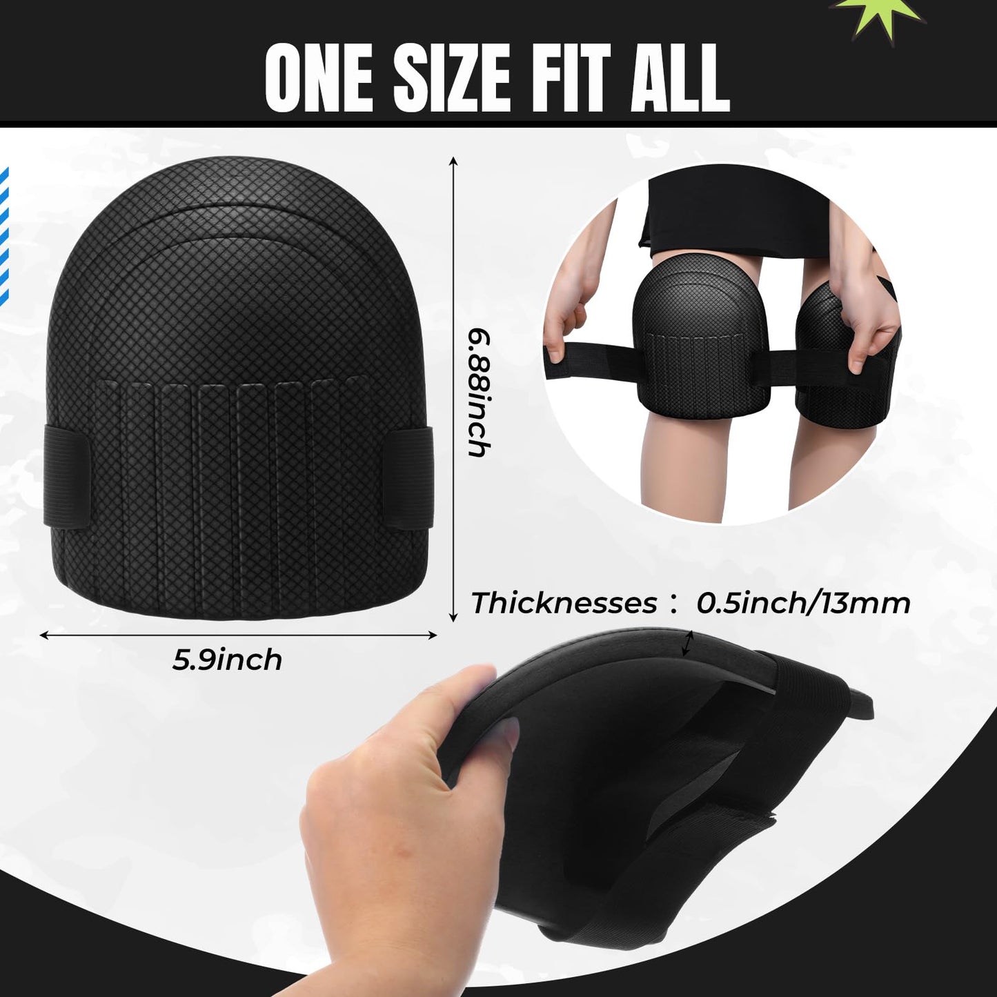 WinnerWhy Gardening Knee Pads for Women and Men Lightweight Waterproof Foam Knee Pads for Gardening and Housework with Adjustable Hook'n'Loop Straps(Black)