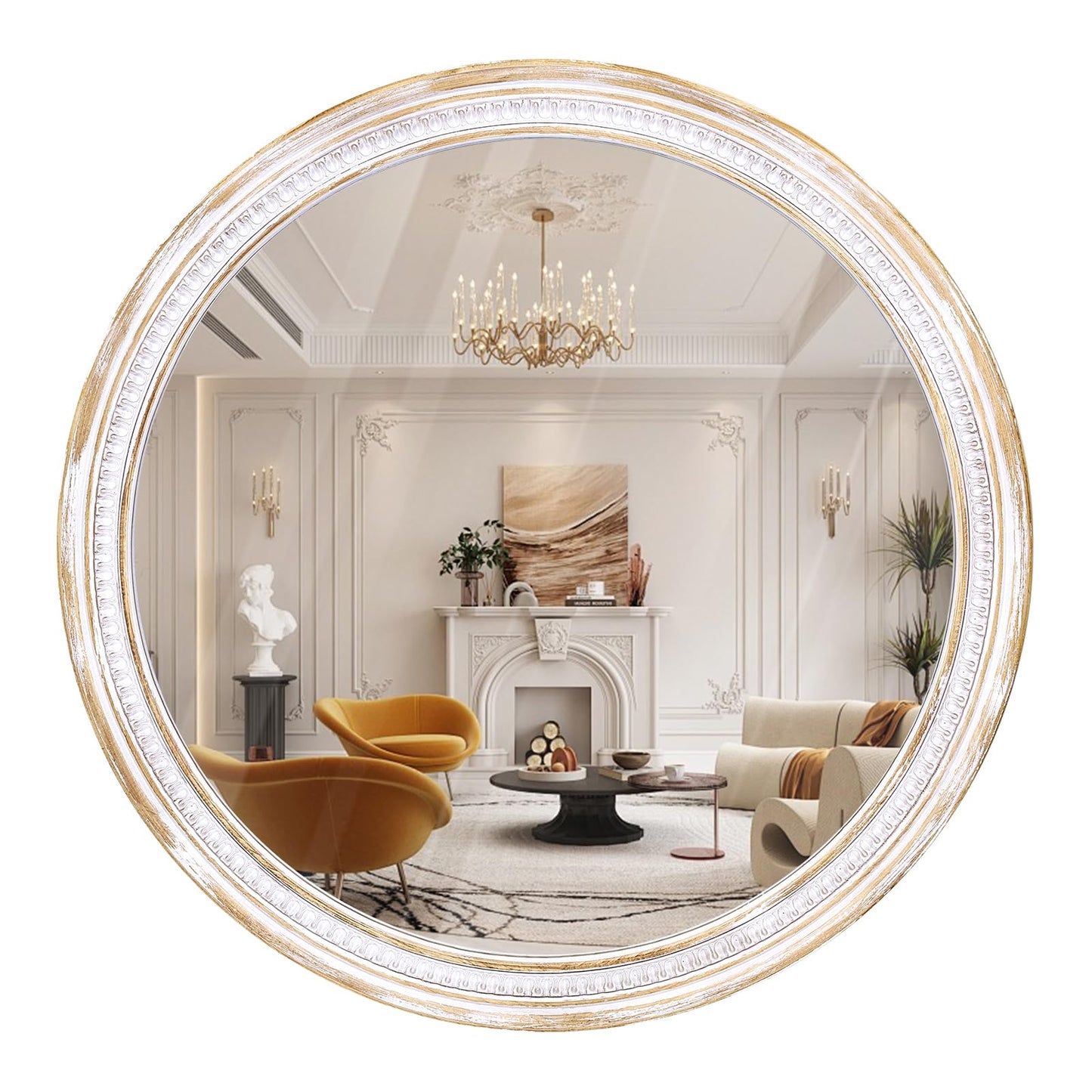 HOITUZYUS Farmhouse Round Wood Mirror 30 Inch, Rustic Boho Circle Decorative Mirrors for Bathroom, Living Room, Entryway, Bedroom, Hallway
