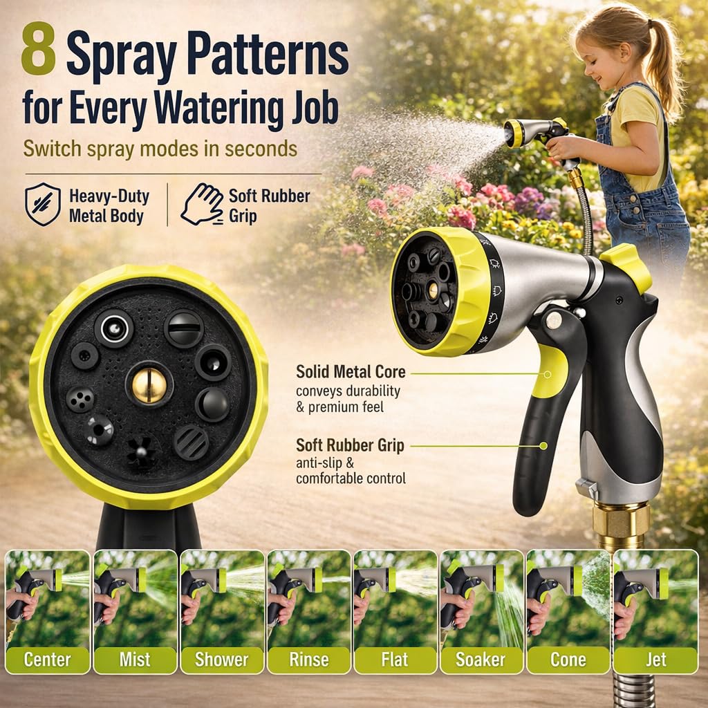 Holldoor Metal Garden Hose 25 ft – 304 Stainless Steel Water Hose with Nozzle Sprayer, Garden Hoses Flexible, Lightweight, No Kink, Heavy Duty for Outdoor (25 ft)