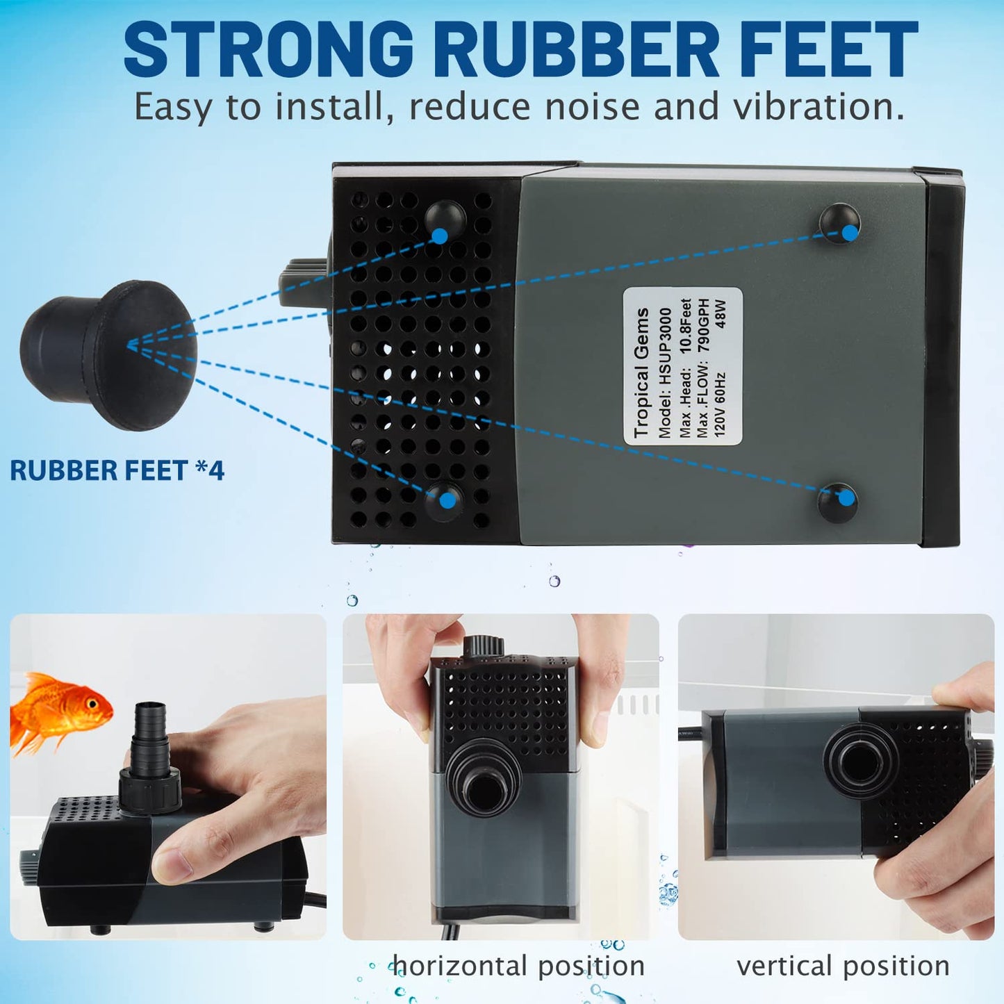 WaterRebirth (HSUP3000F) Submersible Water Pump With Fountain Jets - Pond Pump - Submersible Pump - Water Fountain Pump - Aquarium Pump