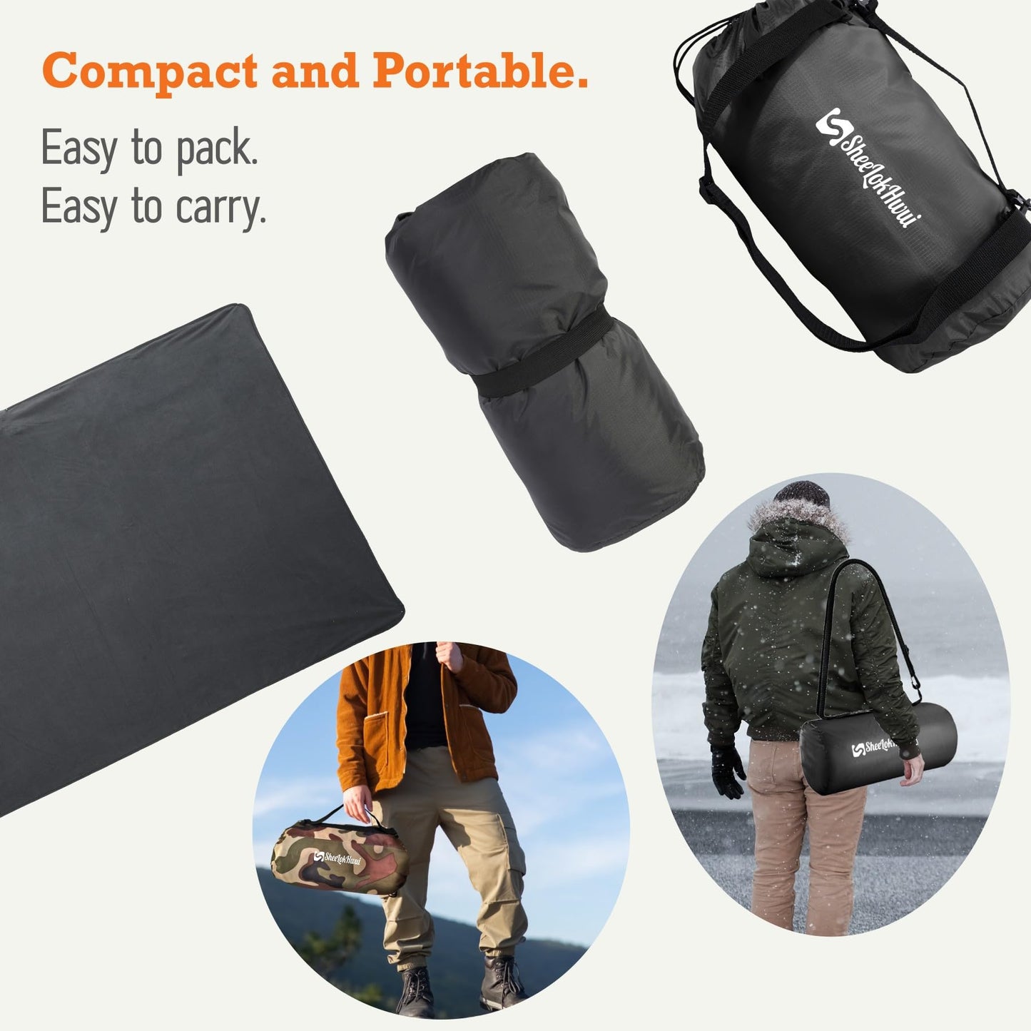 sheelokhwui 4-in-1 Large Camping Blankets - Waterproof, Windproof Fleece Outdoor Blankets for Stadium, Sports, Car, Concert - 81"x57", Portable (Dark Gray)