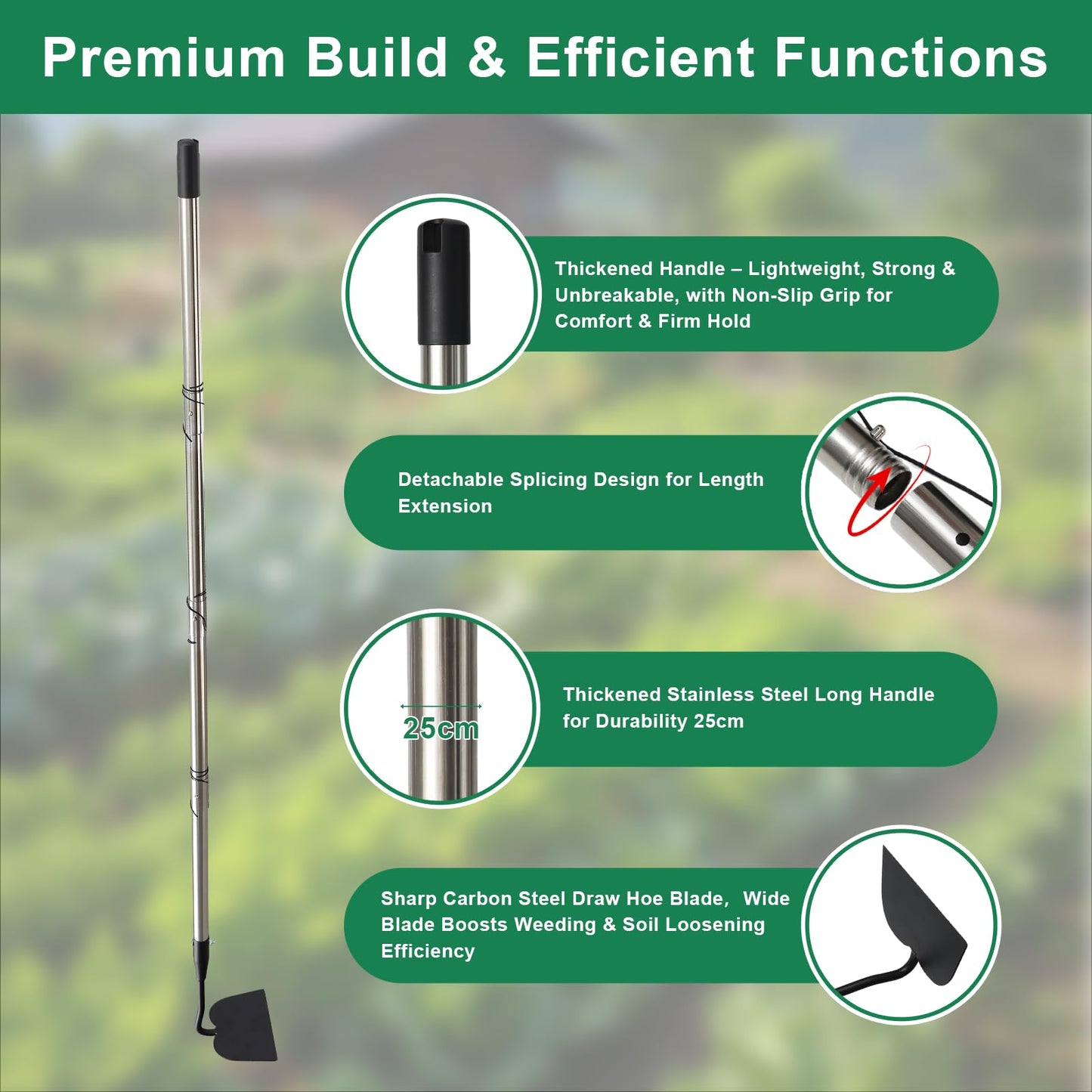 Garden hoe heavy duty for weeding,Hoe garden tool 37.8''-80.3'' Adjustable with 7.1inch Wide Welded Blade,Hoes for gardening with Long Stainless Steel Handle for Digging Loosening Weeding Planting