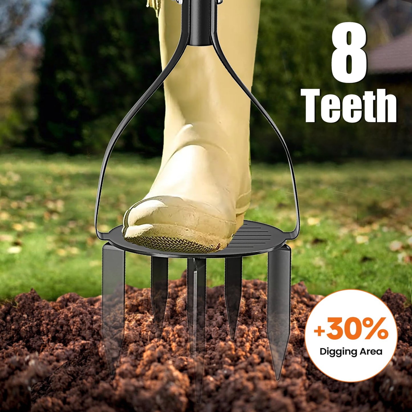 Luvenia Hand Tiller Cultivator with 5.1 Inch Deep 8 Steel Teeth, Manual Soil Tiller Garden Tool 40 Inch with Anti-Slip Pedal,Garden Claw for Weeding, Planting Aerating, Mixing Soil