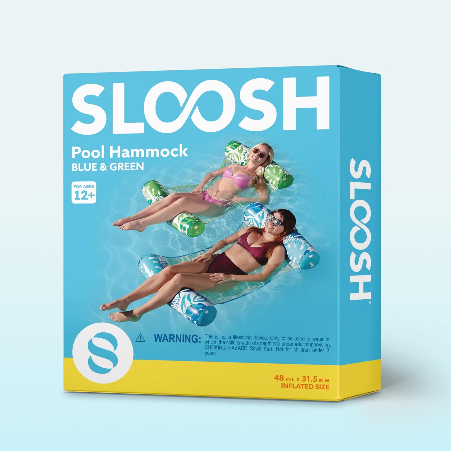 SLOOSH 2 Packs Tropical Leaves Hammock Pool Floats Adults, 4-in-1 Multi-Purpose Inflatable Pool Floats PVC Water Hammock Lounge Floaties (Blue&Green)