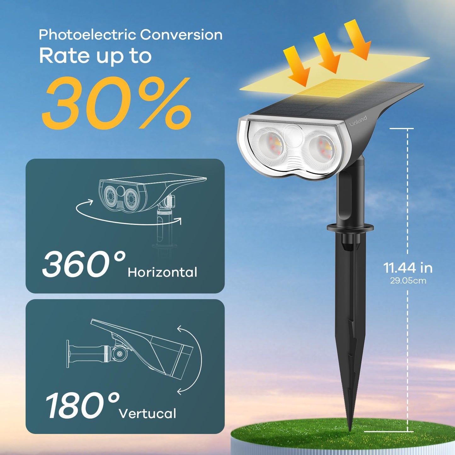 Linkind Solar Lights Outdoor Waterproof IP65, StarRay Dusk-to-Dawn Outdoor Solar Lights, 3 Lighting Modes Solar Spot Lights Outdoor for Garden, Yard, Landscape (Daylight, 2 Pack)