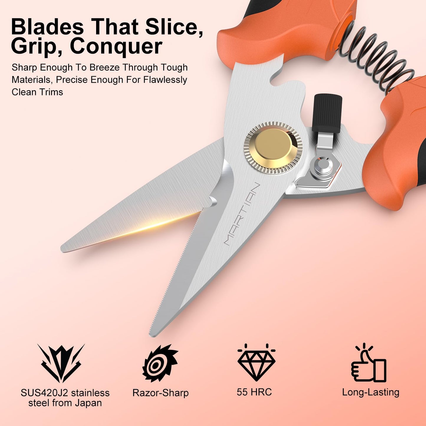 7" Heavy-Duty Multipurpose Gravity Shears – Japanese SUS420J2 Stainless Steel Micro-Serrated Blades, Ergonomic Grip for Gardening, Crafting & Studio Tasks | Safety Lock, Ambidextrous Design (straight)