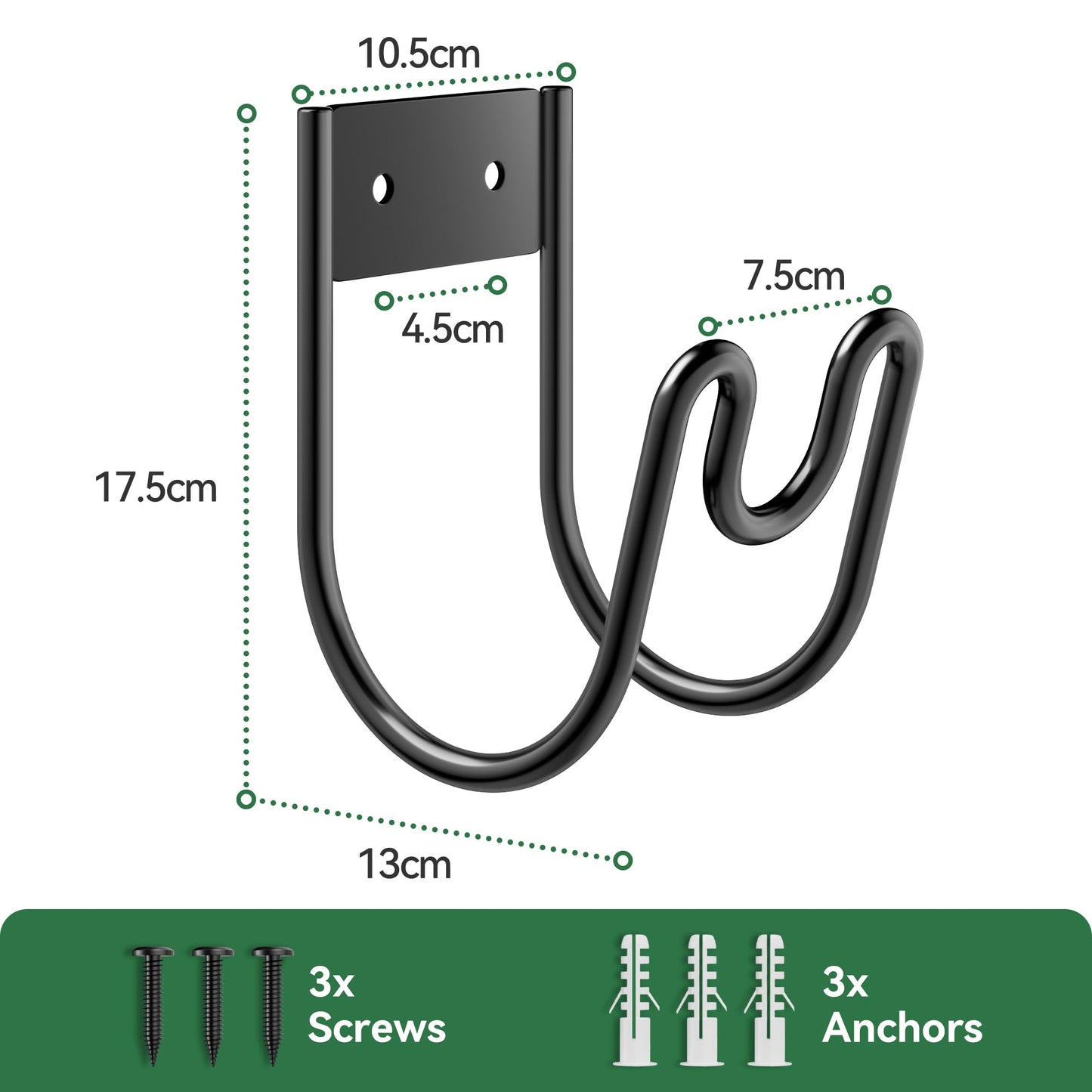 Black Metal Garden Hose Holder - Wall Mounted Water Hose Holder - Hose Hanger Heavy Duty for Water Hose Extension Cords Vacuum Hose (1 Pack)