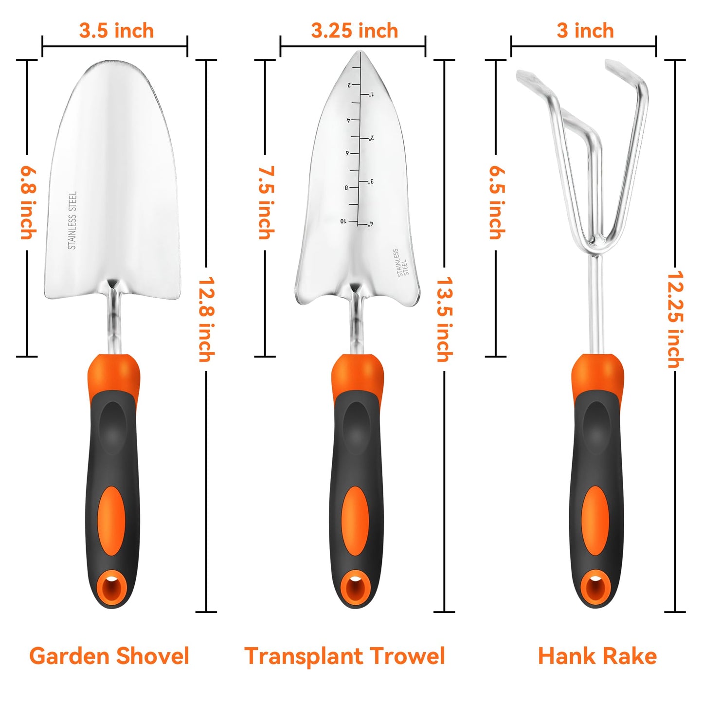 ECOWORK Garden Tool Set 3-in-1 with Heavy-Duty Trowel, Transplanter & Cultivator for Digging and Planting, Polished Cast-Aluminum Heads for Rust Resistance, Non-Slip SoftGrip Handles Reduce Fatigue