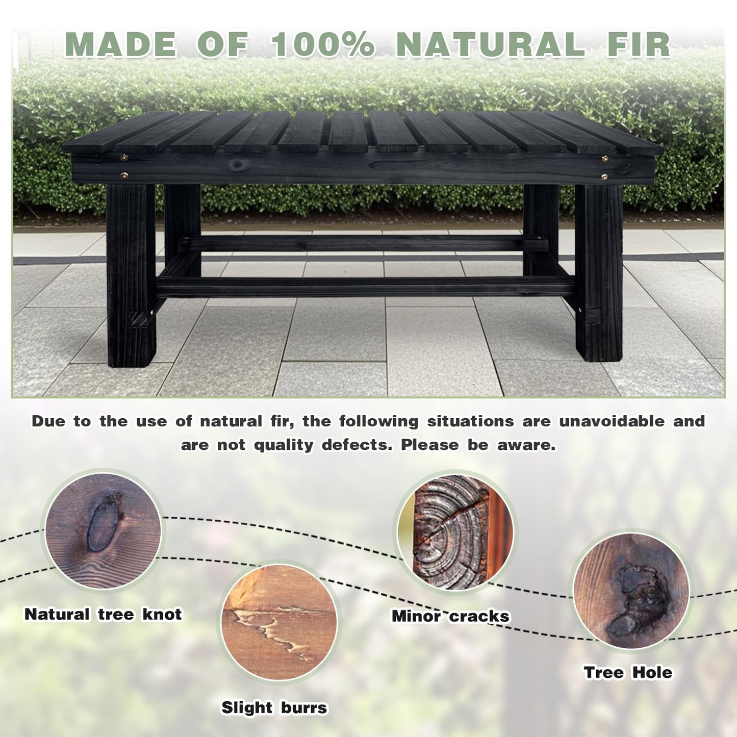LSPYYDS Outdoor Garden Bench, 2-Person Wood Patio Bench Weatherproof Outdoor Backless Bench, Anti-Corrosion and Anti-Rust Garden Benches for Garden Lawn Porch Park Backyard (Black,35.5''/90cm)