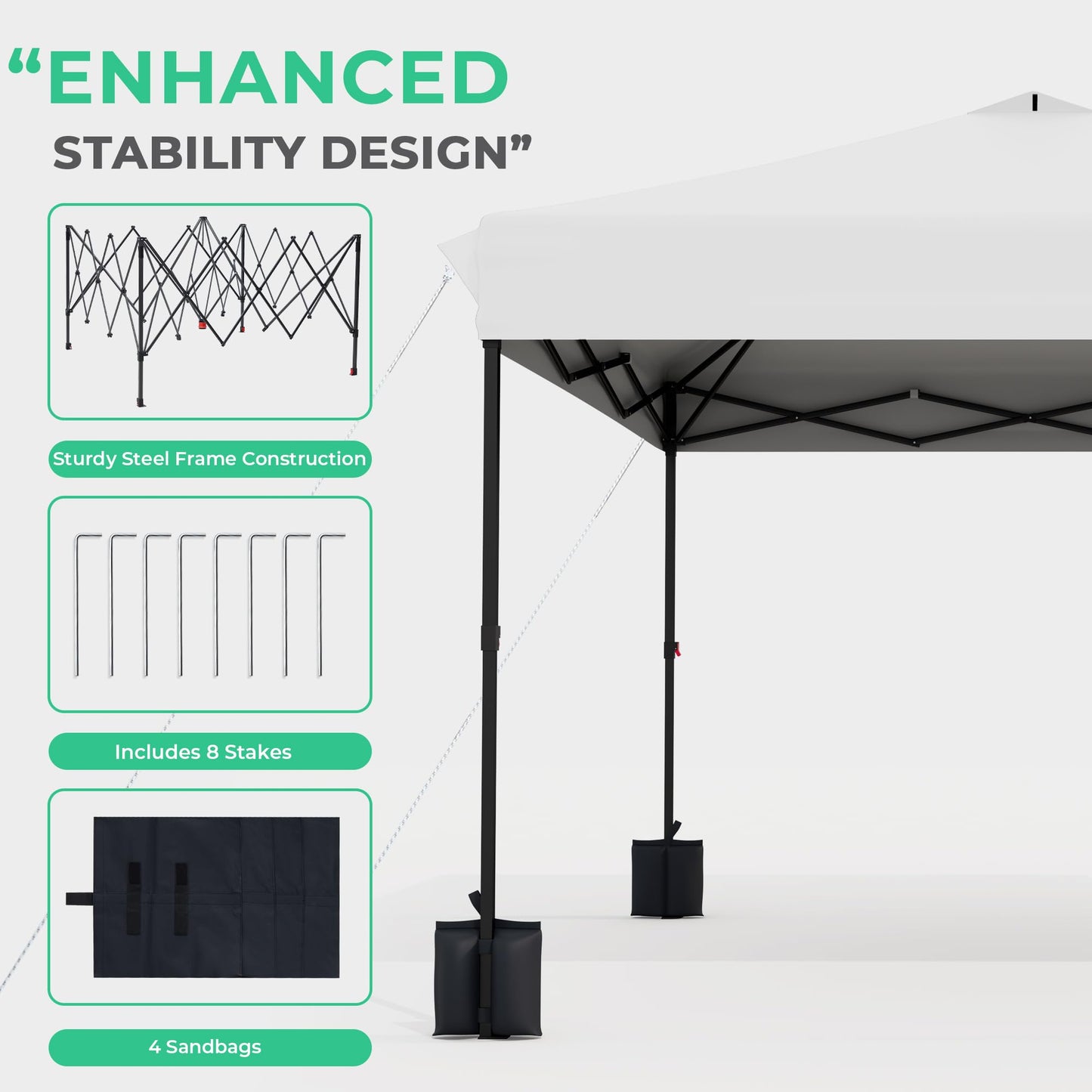 JEAREY 10x10 Pop Up Canopy Tent, Heavy Duty Outdoor Canopy with 1-Push Instant Setup, Commercial Tent with Roller Bag, 4 Sandbags and 8 Stakes, Water-Resistant, White