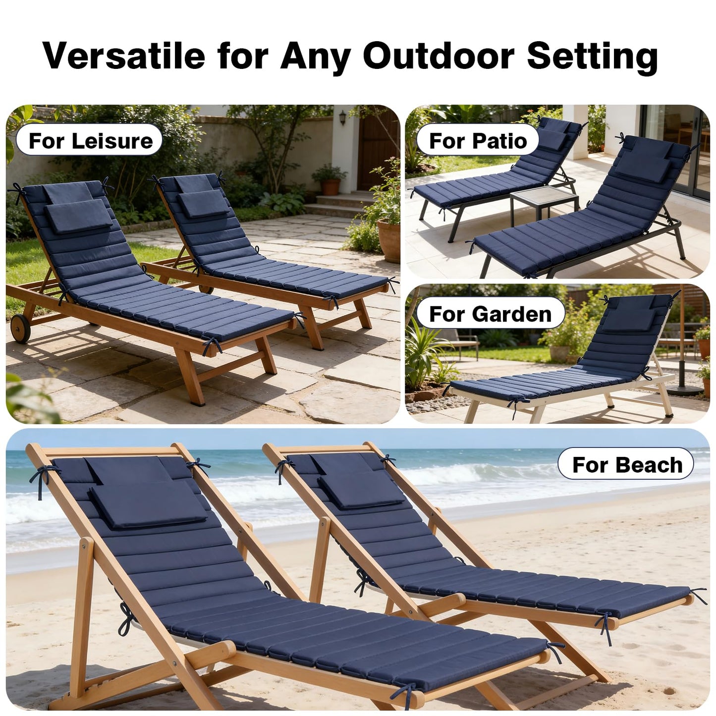 Minventiss Chaise Lounge Cushion Outdoor Set of 2,Patio Foldable Chaise Lounger Cushion,Foldable Waterproof Pool Lounge Chair Cushions with Straps, Lounger Cushions for Outdoor Furniture,71''Lx21''W