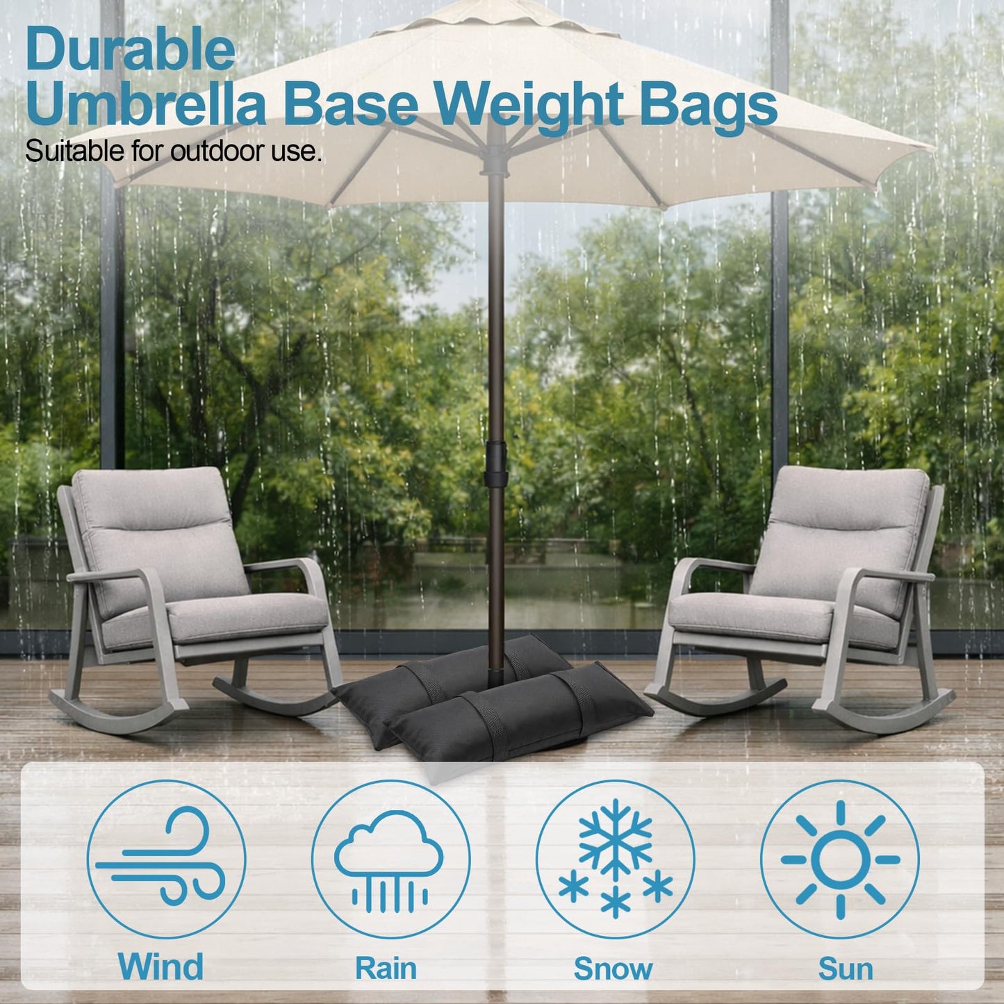 EMART 4 Packs 200LBS Umbrella Base Weights, Durable Sand Bags for Weight, Weatherproof Fillable Heavy Duty Sandbags for Backyard Umbrella, Outdoor Furniture, Garden, Trampoline, Poolside Accessories