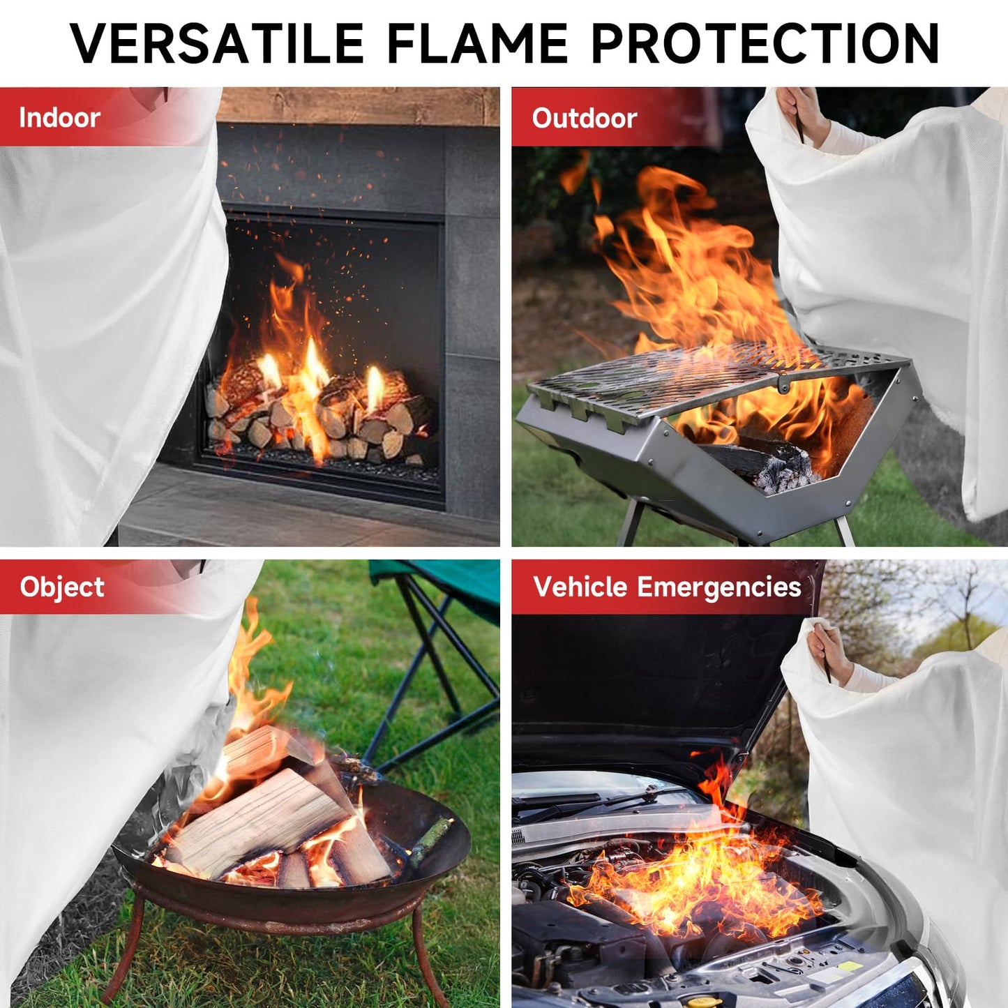 Fire Blanket Emergency for Home Kitchen - 40"x40" Fireproof Safety Protection Fiberglass Flame Retardant Blankets Survival Essential Kit for Outdoor Camping House Car Fireplace Grill BBQ - 2 Pack