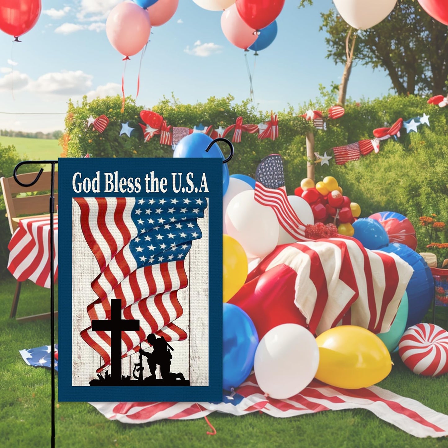 Baccessor 4th of July Patriotic Garden Flag God Bless America Double Sided Memorial Day Independence Day Garden Yard Flag Outdoor Outside Holiday Decoration 12.5 X 18 Inch