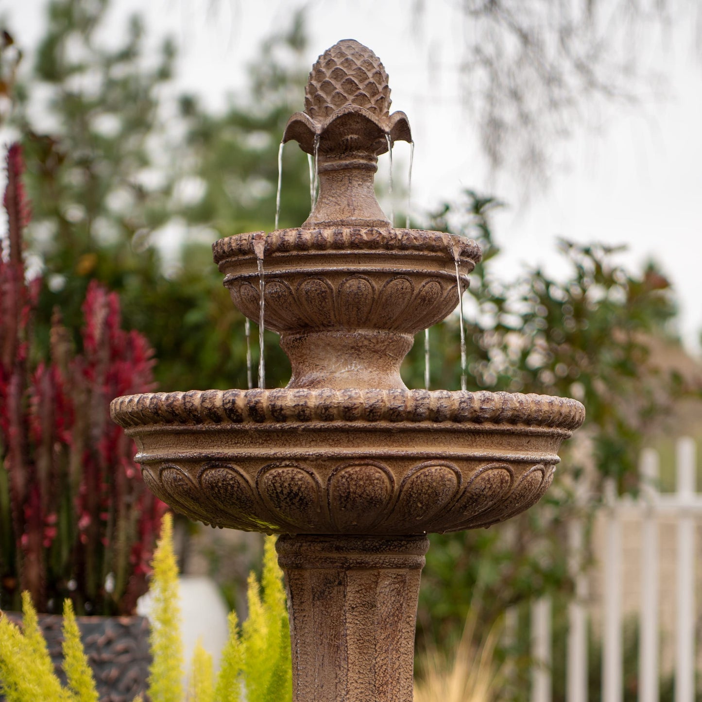 XBrand 39" Solar Water Fountain, 2-Tier Outdoor Sand Stone Resin with Solar Panel & Pump for Home Garden Yard Decor