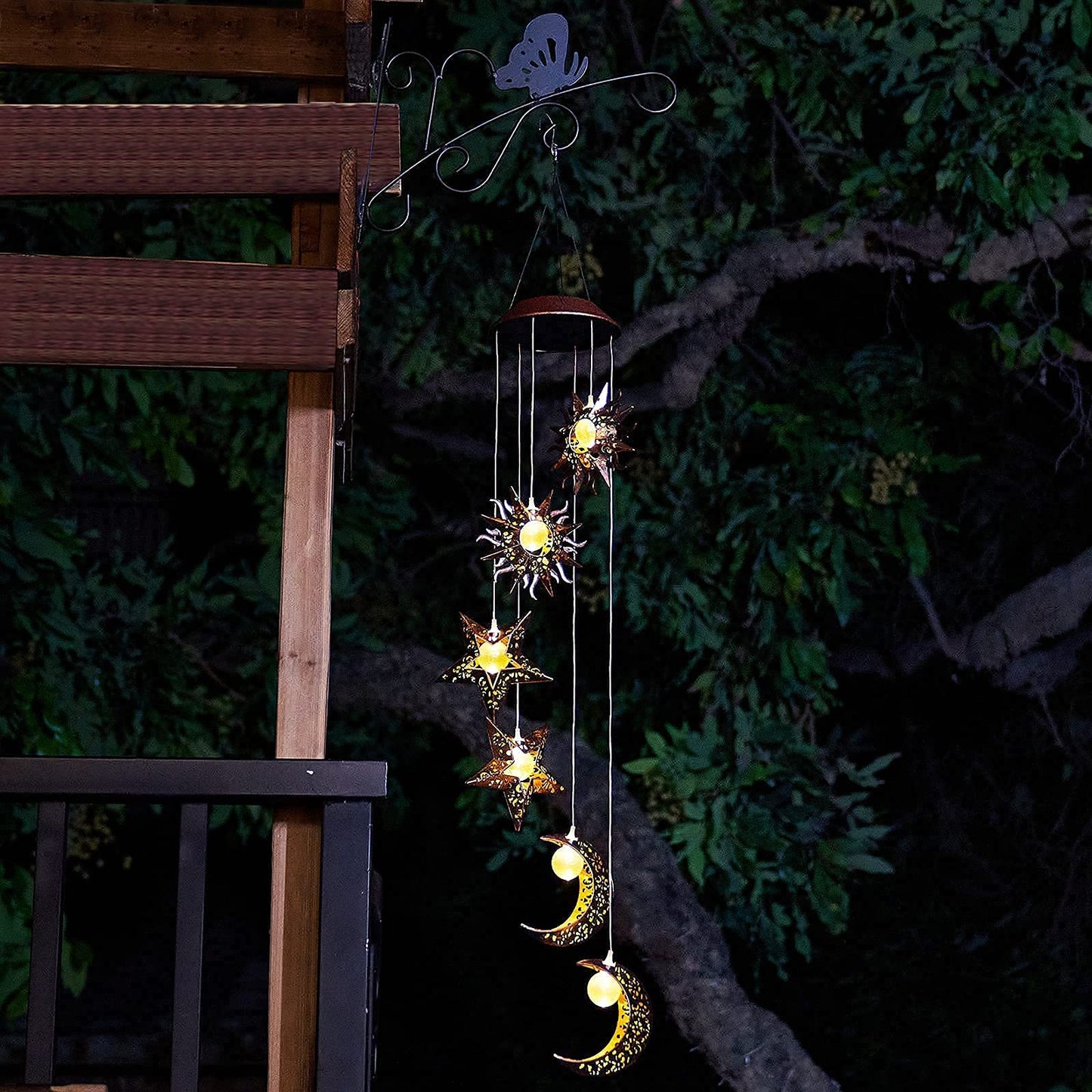 Tryme Solar Wind Chimes for Outside with Sun Moon Star Solar Hanging Lights Windchimes Outdoors Garden Decor Gifts for Mother, Grandma, Sister