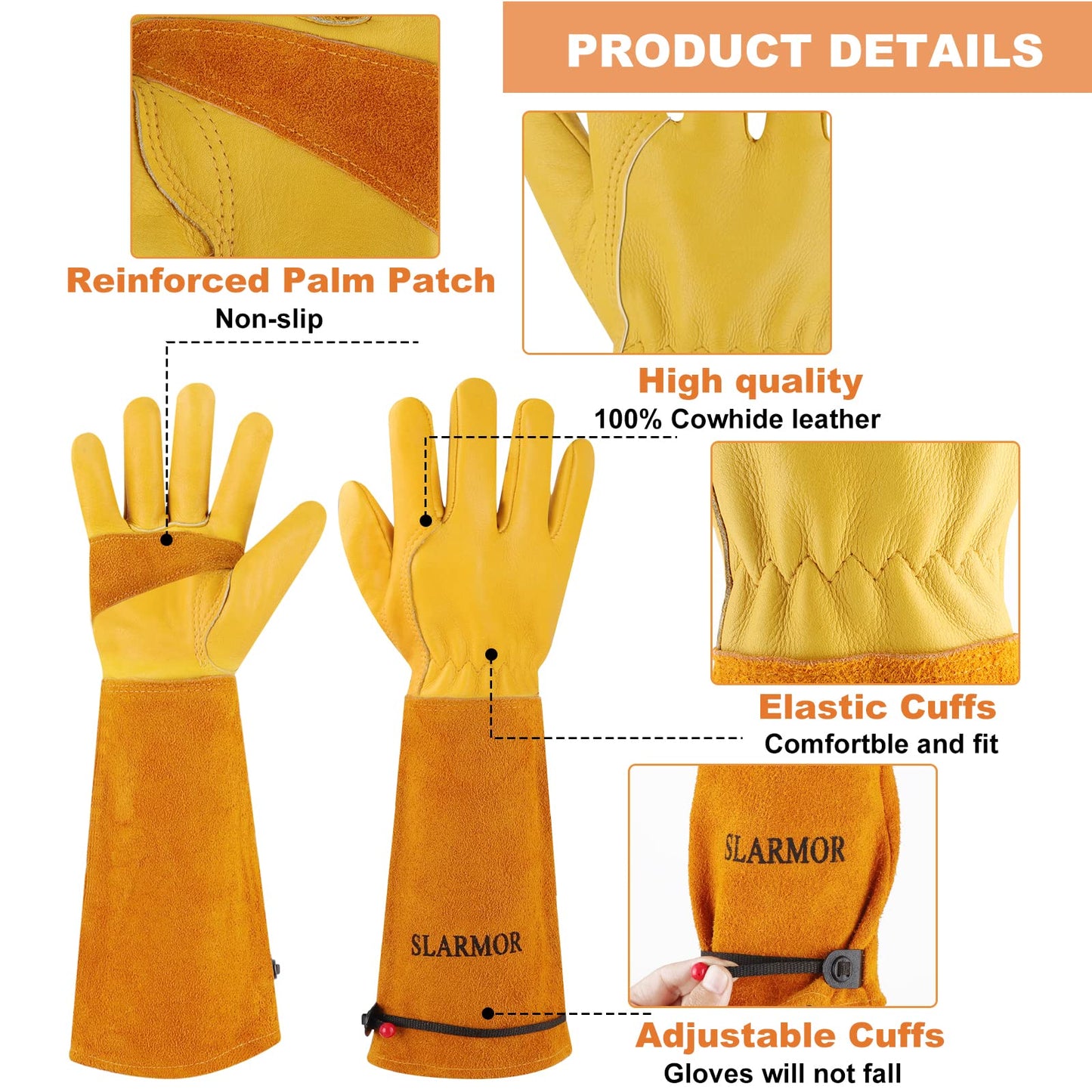 SLARMOR Long Gardening-Gloves Women/Men-Thorn proof Rose Pruning Heavy Duty Gauntlet, Best Garden Gifts for Gardener-L