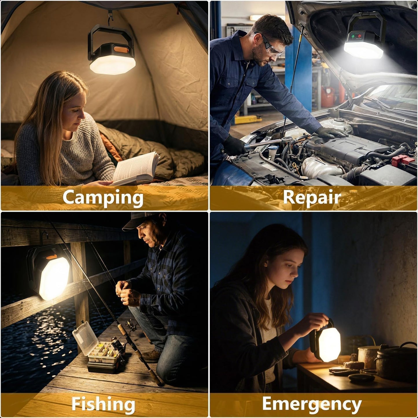 SyouHome Solar Camping Lantern, 4000LM, 6600mAh Rechargeable Camping Light with Strong Magnetic Base, IP65 Waterproof Camping Essentials for Tent, Hiking, Hurricane, Emergency, Power Outages, 2 Pack