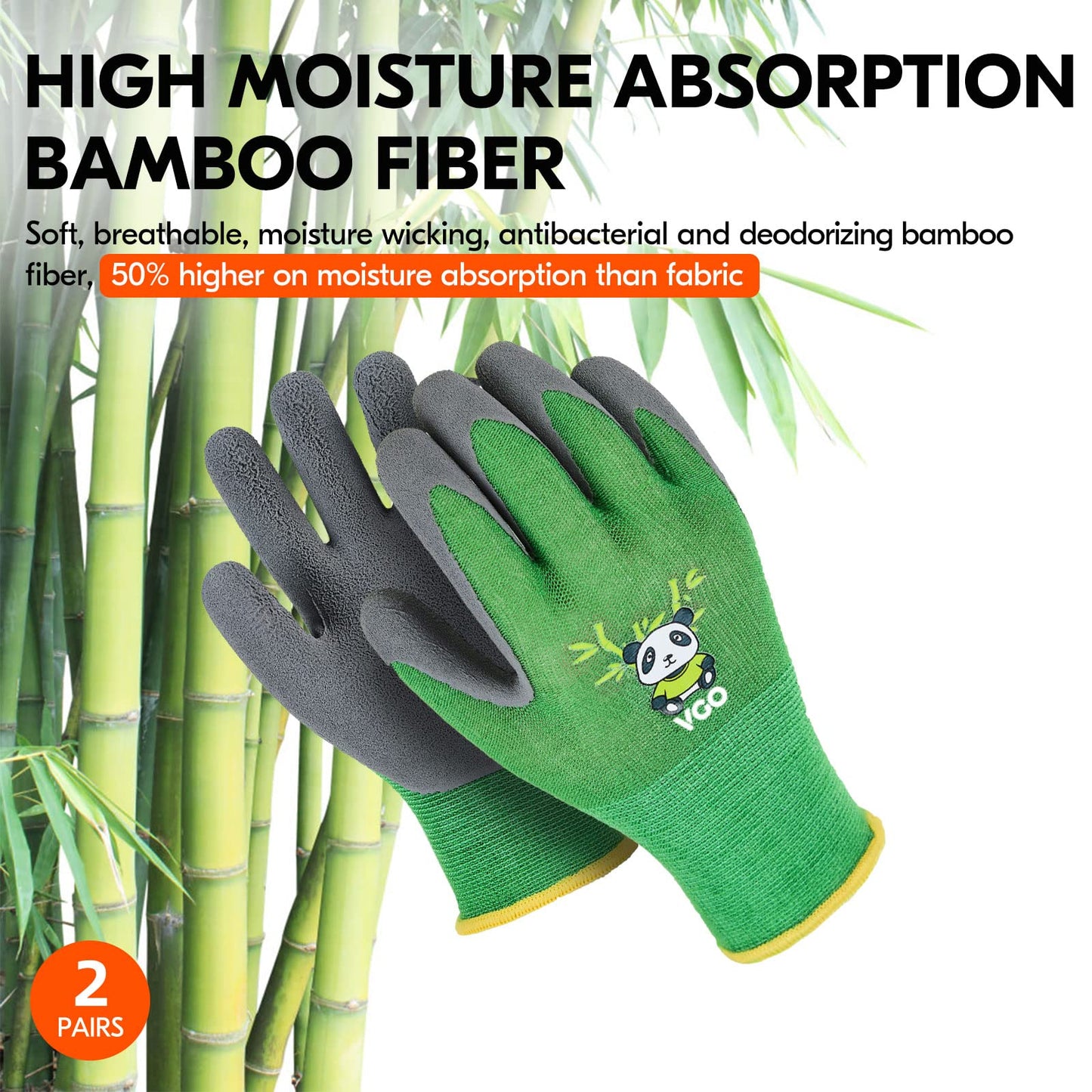 Vgo... 2-Pairs Age 5-7 Kids Garden Gloves, Bamboo Fibre Toddler Gardening Gloves, Children Yard Safety Work Gloves,Rubber(Size XXS, Green, KID-RB6026)