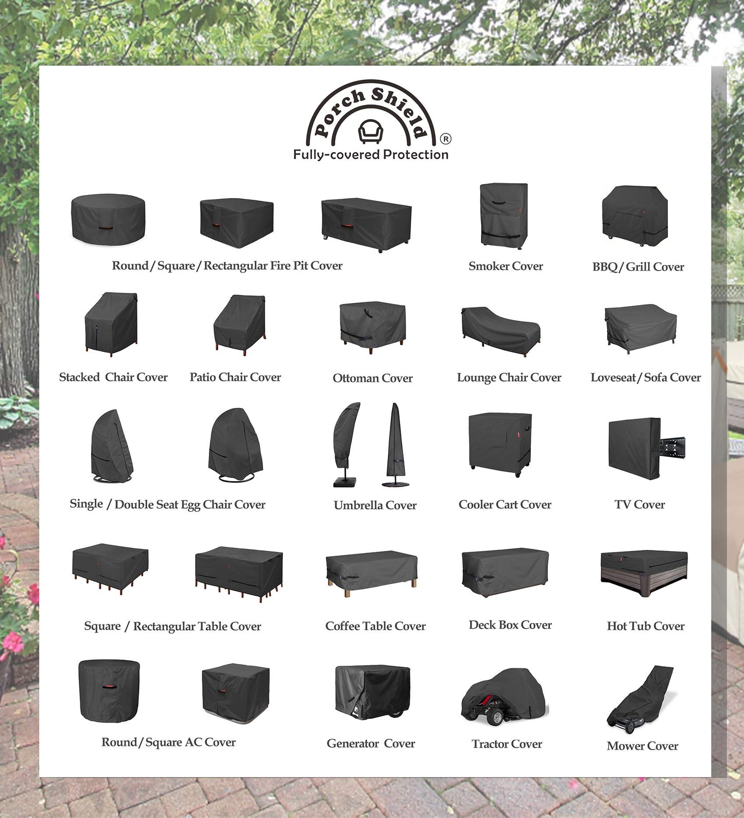 Porch Shield Fire Pit Cover - Waterproof 600D Heavy Duty Fade Resistant Square Patio Fire Pit Table Cover Black - 40 x 40 inch
