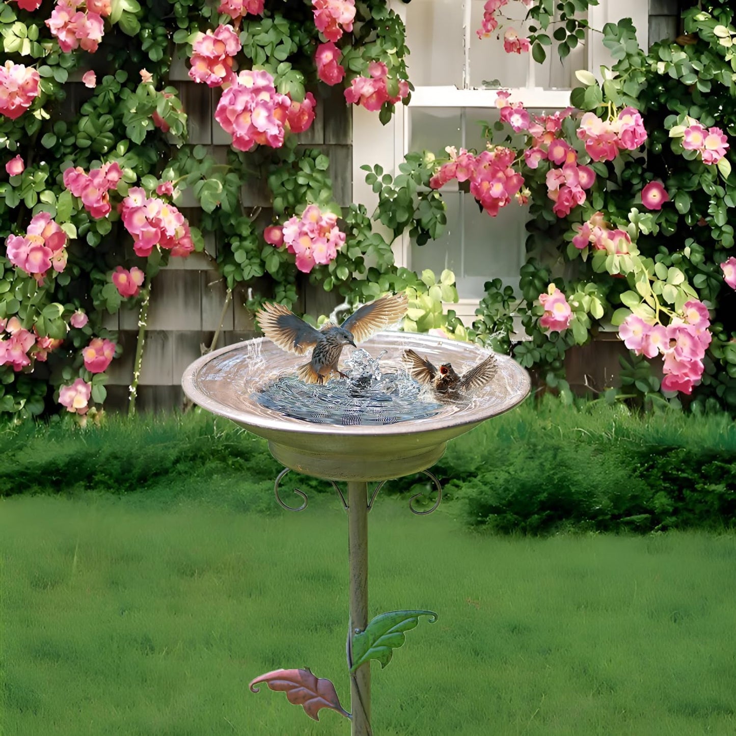 31”H Solar Bird Bath with Metal Stake, Metal Bird Bath Bubbler, Bird Baths for Outdoors with Solar Fountain for Outdoors Garden Yard Decor