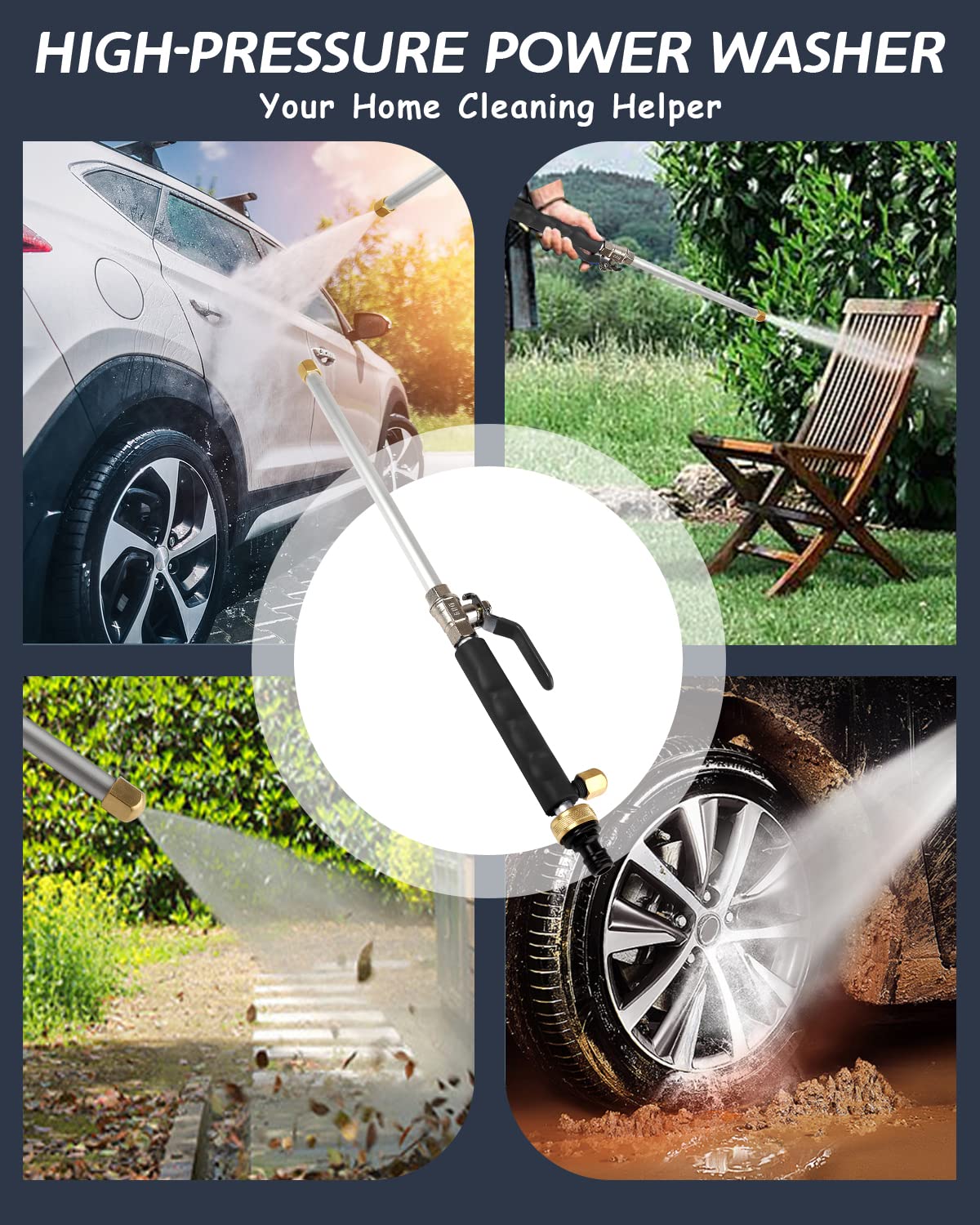 Rerennco Upgraded Jet Nozzle for Garden Hose Power Washer Wand Hydro Jet High Pressure Washer Tools with 2 Different Nozzles and Hose Quick Connectors