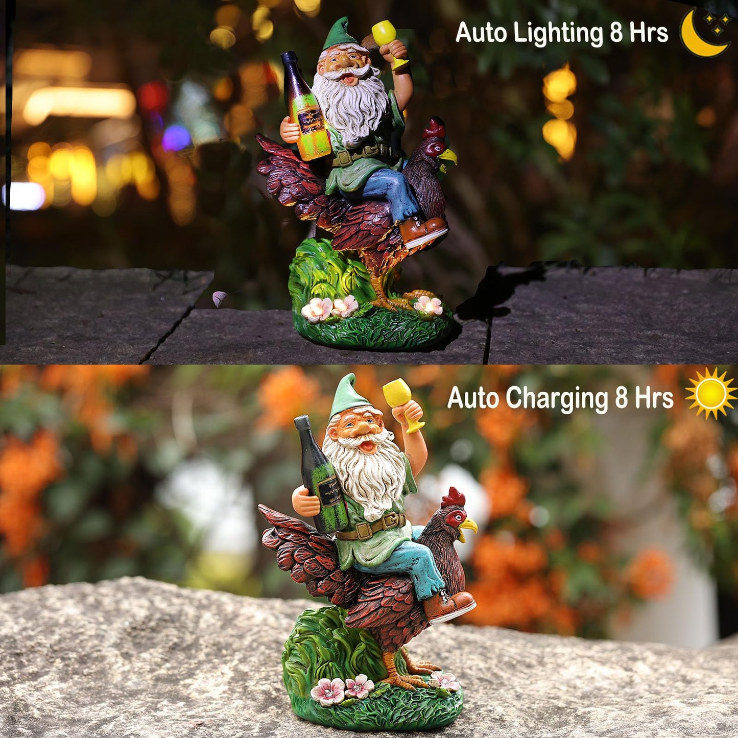 Foreby Garden Gnomes Statue Outdoor Decor,Funny Gnome Riding Rooster Sculptures Art Decor, Ideal Decoration for Yard Balcony Patio Lawn Home House - Birthday Gifts