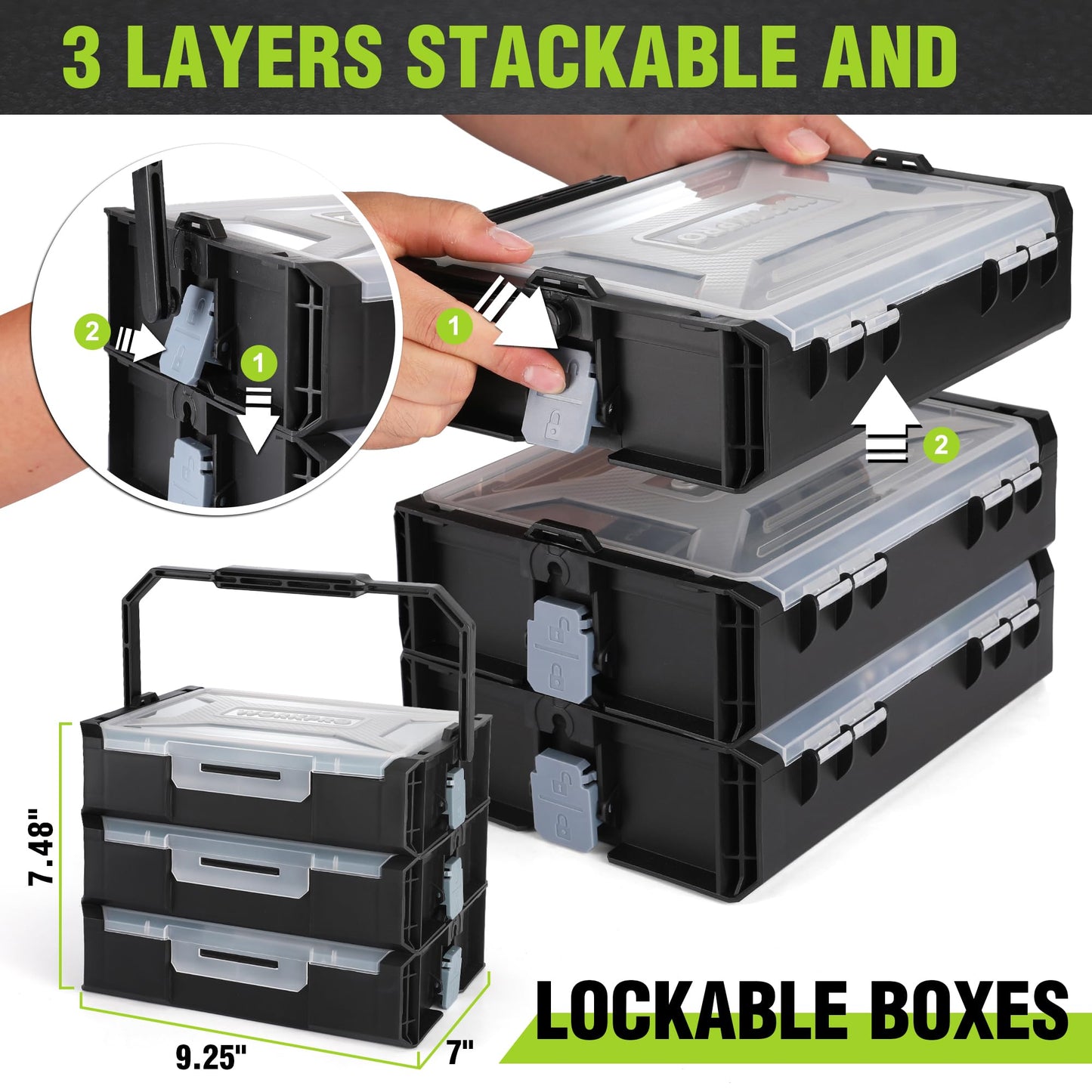 WORKPRO 43PCS Cordless Lithium-ion Drill Driver & Toolbox, 8V 2.0 Ah Power Drill Set with Household Hand Tool Kit, Battery Powered Screwdriver with Stackable Tool Box
