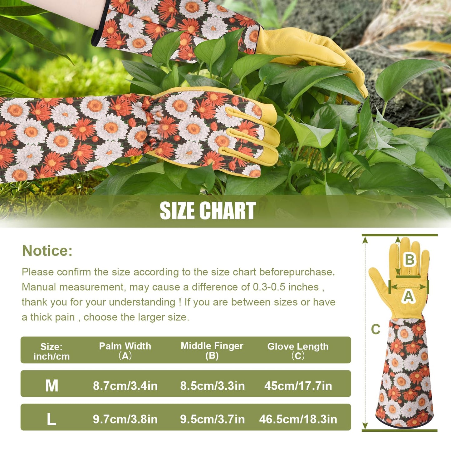 WOHEER Long Gardening Gloves for Women Thorn Proof,Rose Pruning Cowhide Leather Garden Glove for Cactus, Rose and Blackberry(Medium, Brownish)