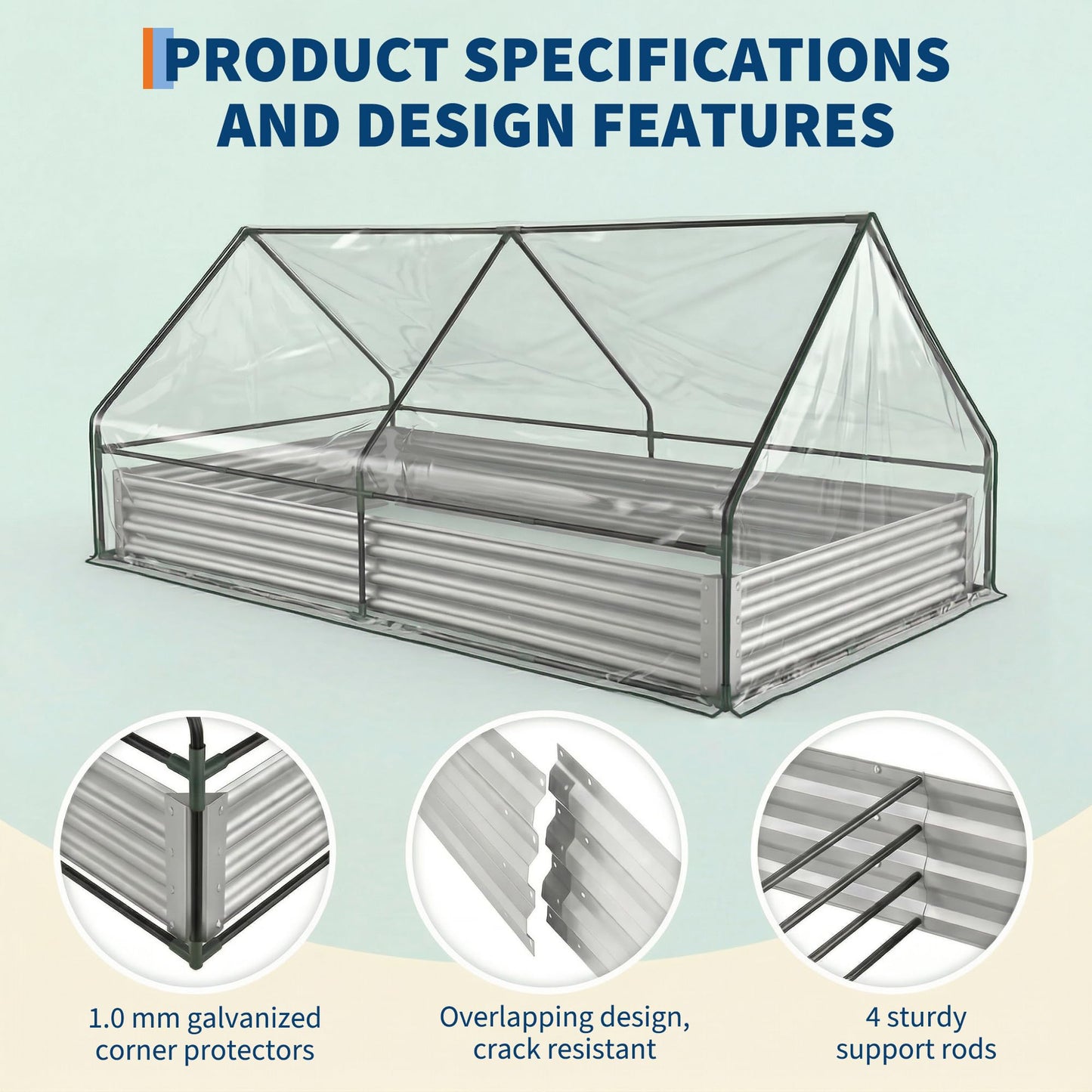 IDEALHOUSE Raised Garden Bed with Greenhouse Cover, 6x3x1 ft Outdoor Galvanized Metal Planter Box with Dual Zippered Screen Windows, Mini Clear Top Greenhouse for Vegetables, Flowers & Herbs