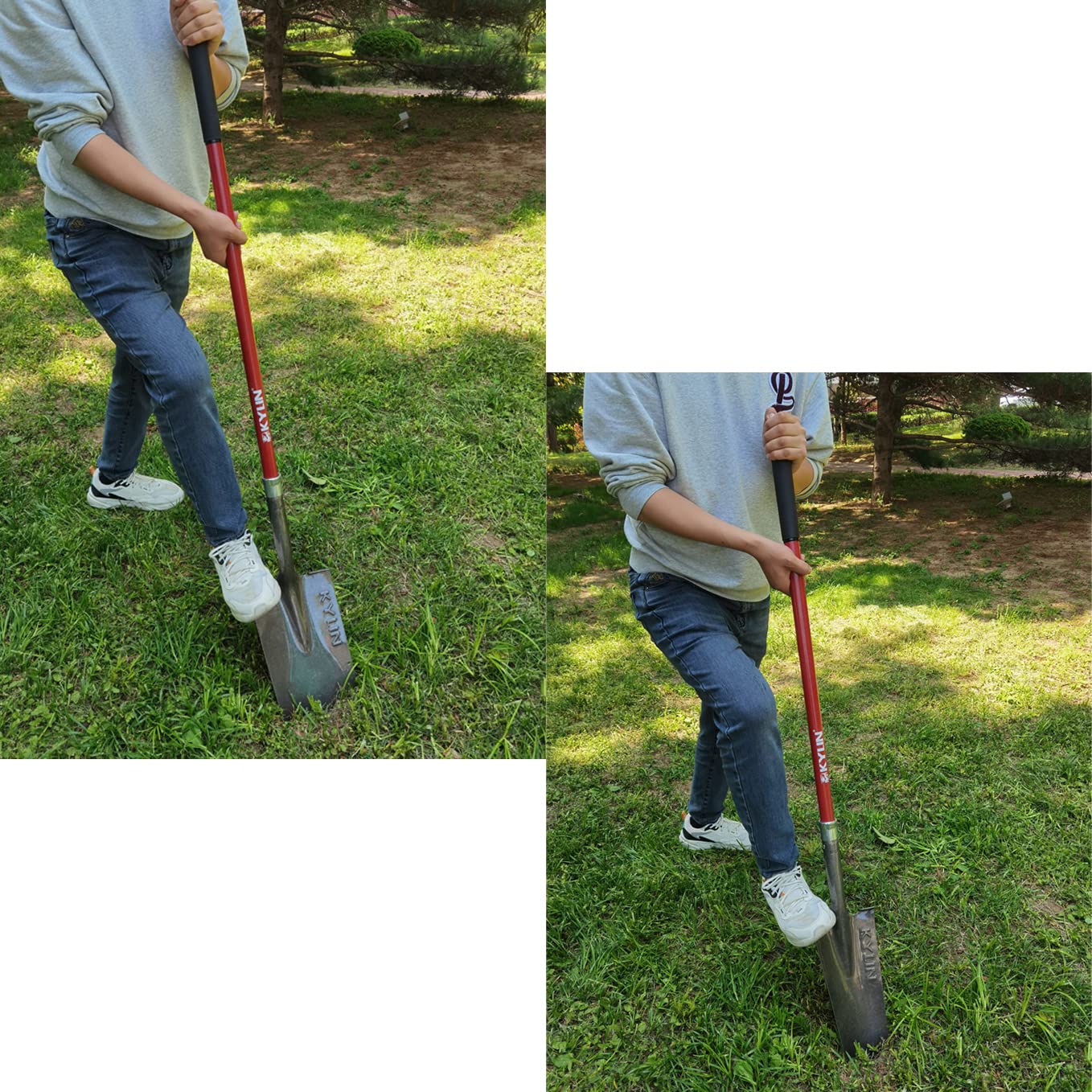 KYLIN Heavy Duty Long Fiberglass Handle Shovel 2-Piece Set, for Digging, Gardening, Cleaning Out Ditches, Digging Narrow Trenches, Laying Drains, Pipes and Cable Channels and Landscaping Industry.