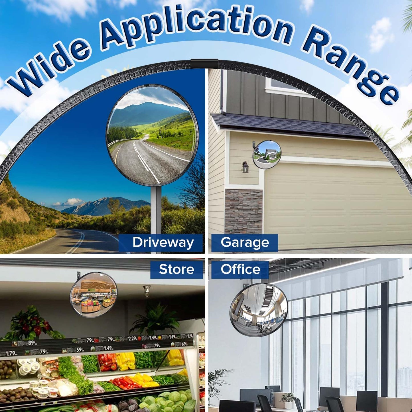 Narremcoy 20" HD Acrylic Convex Mirror - 160 Adjustable Wide Angle View, Leather Frame & ABS Back, Blind Spot Mirror for Indoor/Outdoor Use in Garage, Warehouse, Driveway, Store & Office Security