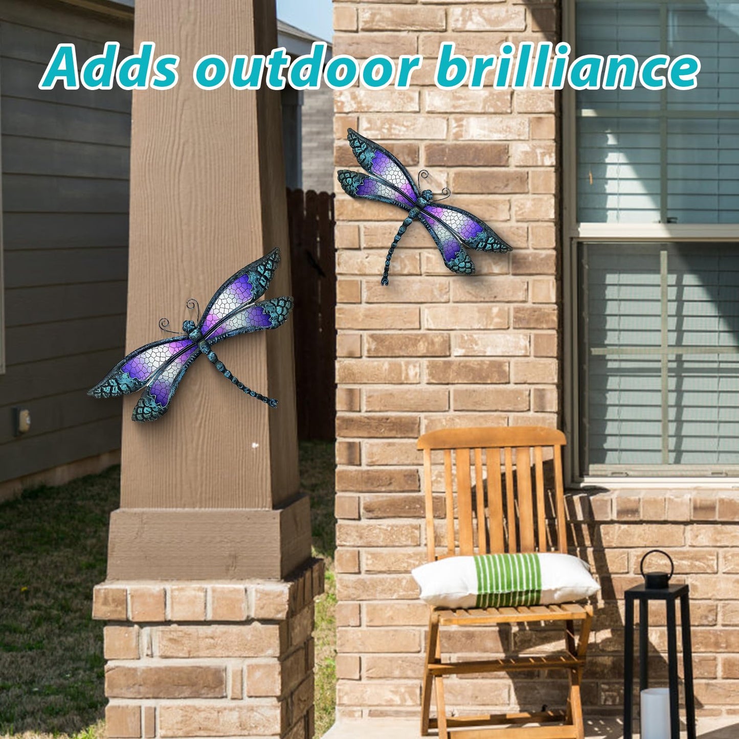 POXOHO Metal Dragonfly Wall Decor - Outdoor Wall Decor Garden Dragonfly Decor for Patio - Dragonfly Metal Wall Art for Living Room, Bedroom, Dragonfly Gifts(15 inch, Metal&Glass)