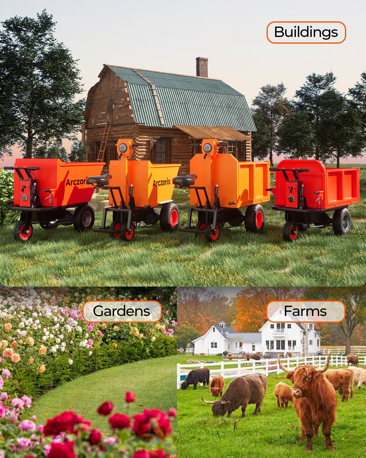 Arczorix Suqare Electric Wagon Wheelbarrow Utility Cart, Powered Deer Cart 48V 20Ah 1000W Capacity 2205Lbs, Material Hauler for Farm and Garden