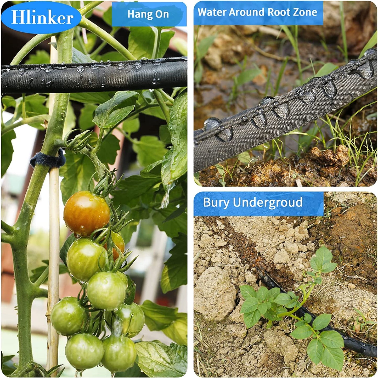 Hlinker 2026 Flat Soaker Hose 200 ft (50ft 4Packs) with Stake for Garden, Linkable Drip Hose Diy Automates Garden Irrigation System Saving 90% Water, Dual-layer Leak-free Design Water Hose with Holes