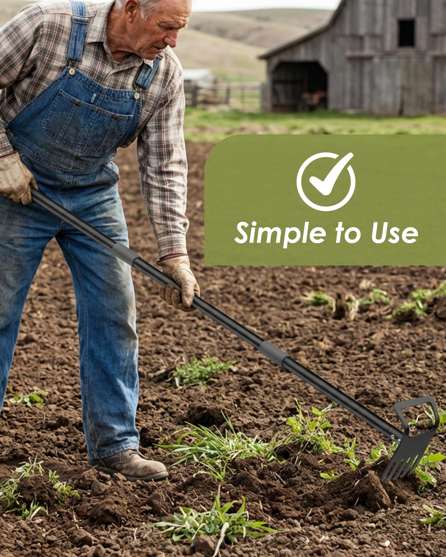 Garden Hoe, 60 Inch Adjustable 2-in-1 Hoe Garden Tool, Sharp Blade for Weeding & Soil Loosening in Garden & Yard