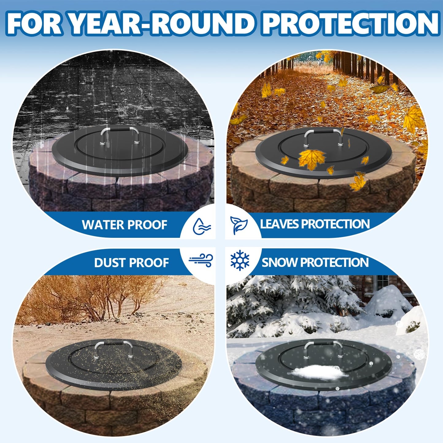 SafBbcue Fire Pit Lid Round 28.5" for Patio Outdoor Firepit, Metal Fire Pits Cover Round for Firepit Accessory, Firepits Metal Lid with Handle, Outdoor Bonfire Accessories, All-Season Protective