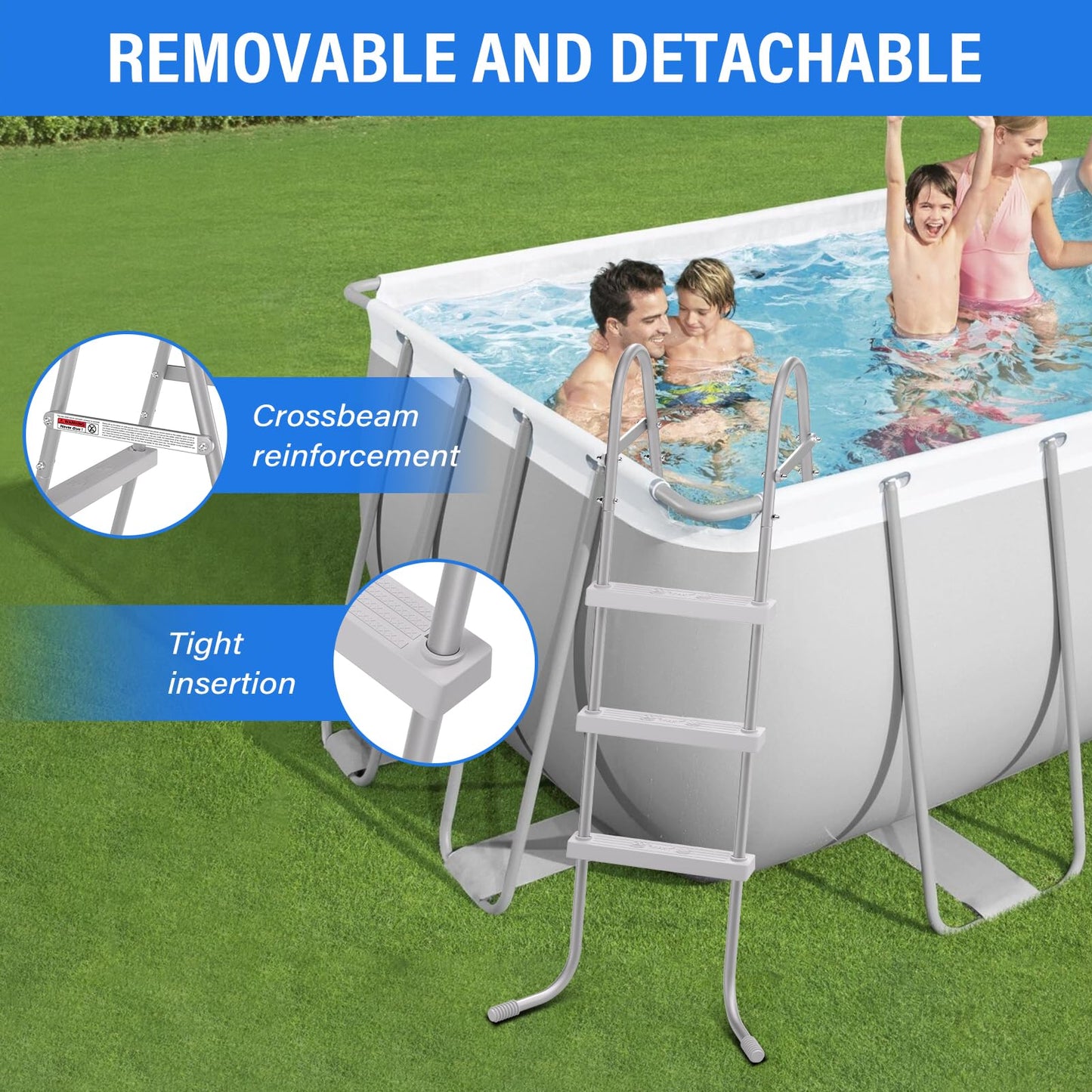 TIXANF 42" 3-Step Steel Frame Above Ground Swimming Pool Ladder,Heavy Duty Double Sided Removable Pool Steps,Pool Ladder Steps with Non-Slip Plastic Steps for Entry and Exit