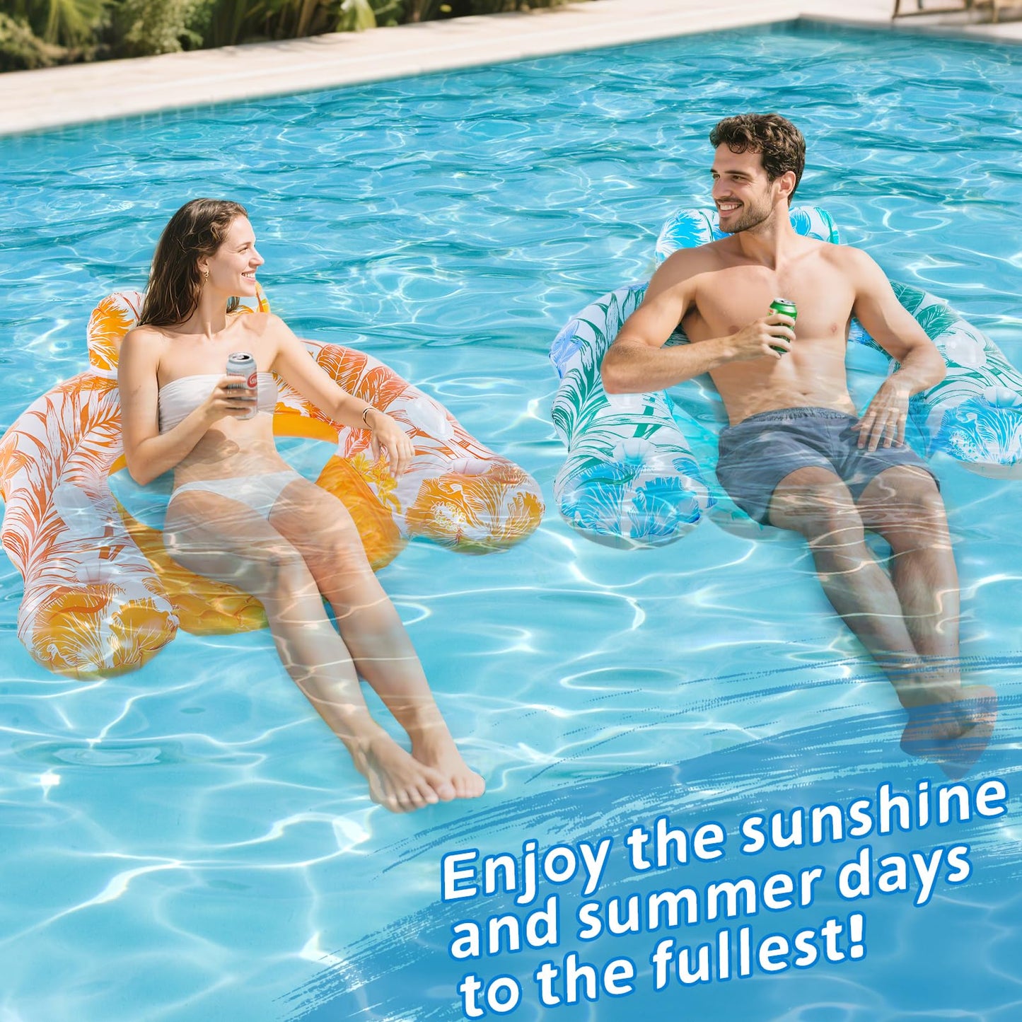 Pool Float Chair with Handle - 2pcs Extra Large Inflatable Pool Chair Floats Adult Size, Lake Water Swimming Pools Floating Seat Lounger Floaties Raft Toy