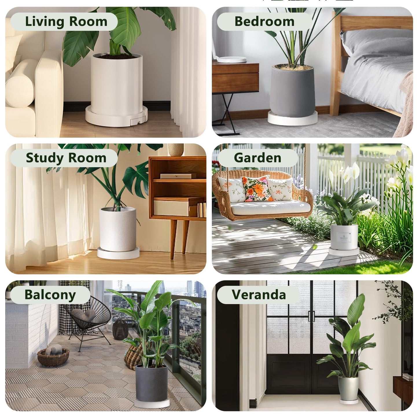 MCleanPin 2 Pack Plant Caddy with Hidden Wheels, 13" Heavy Duty Rolling Plant Stand with Removable Drainage Tray and Silent Casters Round Flower Pot Mover Planter Dolly for Indoor Outdoor Black