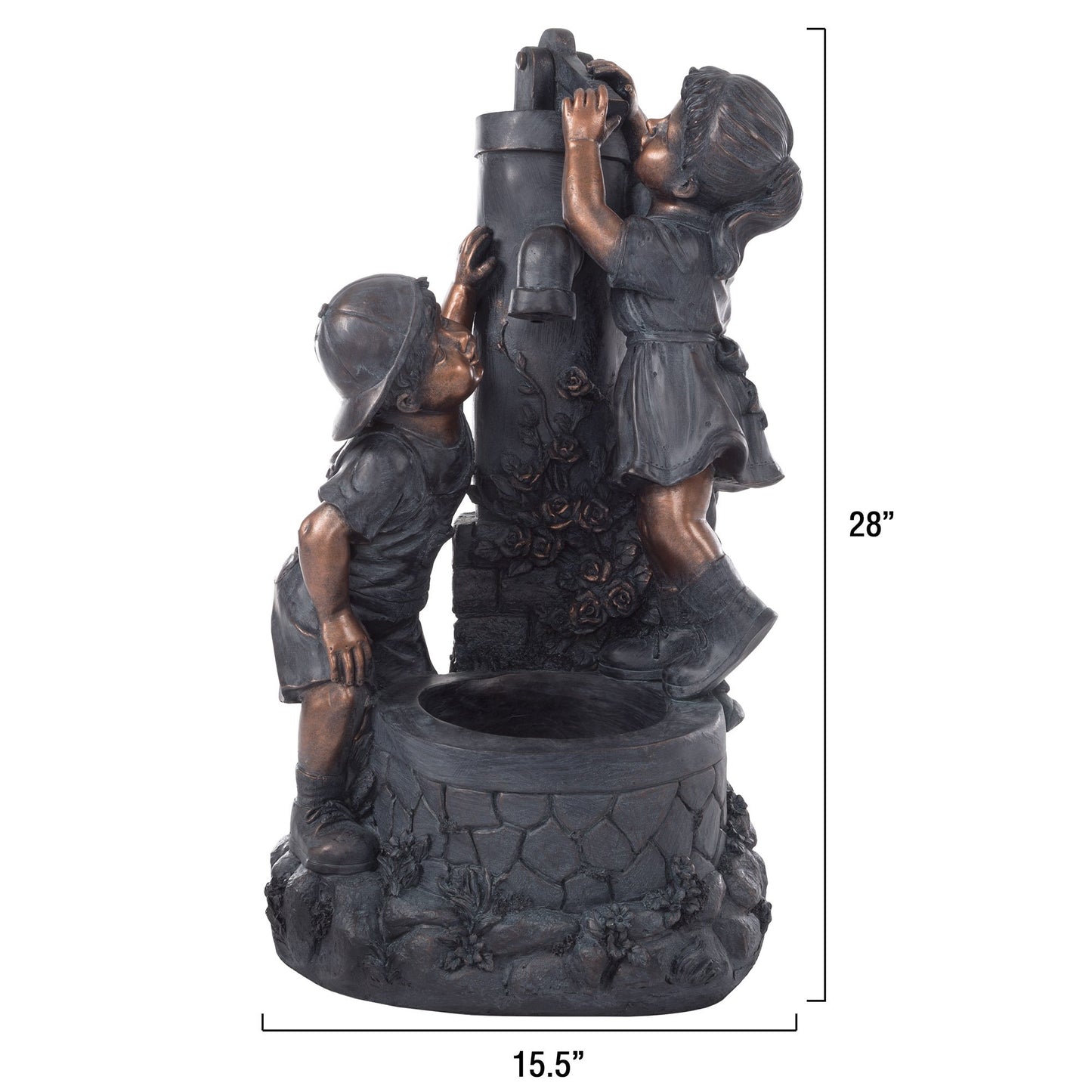 Outdoor Water Fountain with Boy and Girl, Antique Bronze Design and Soothing Sound for Decor on Patio, Lawn and Garden by Pure Garden